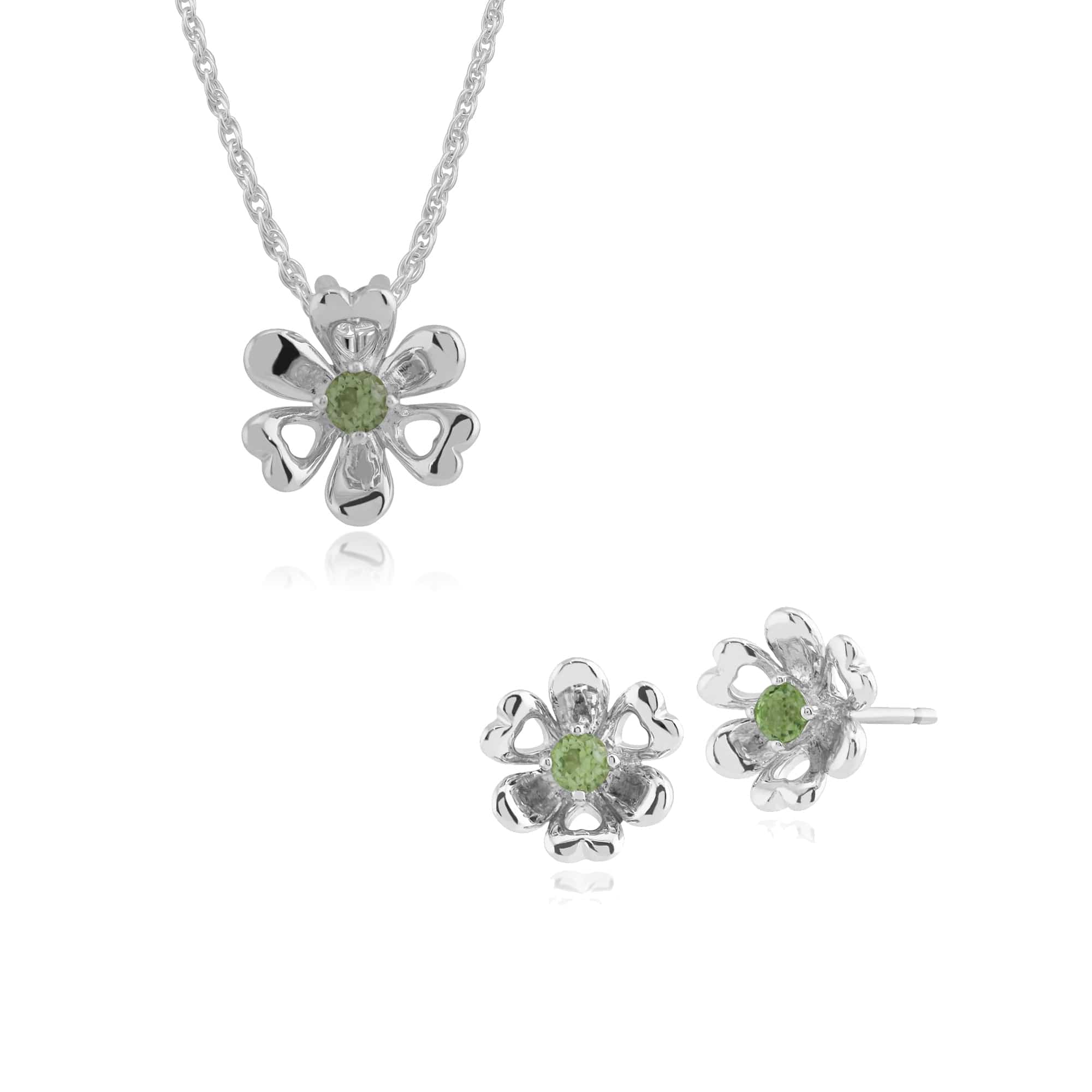 Floral Peridot Daisy Stud Earrings & Pendant Set Image 1
