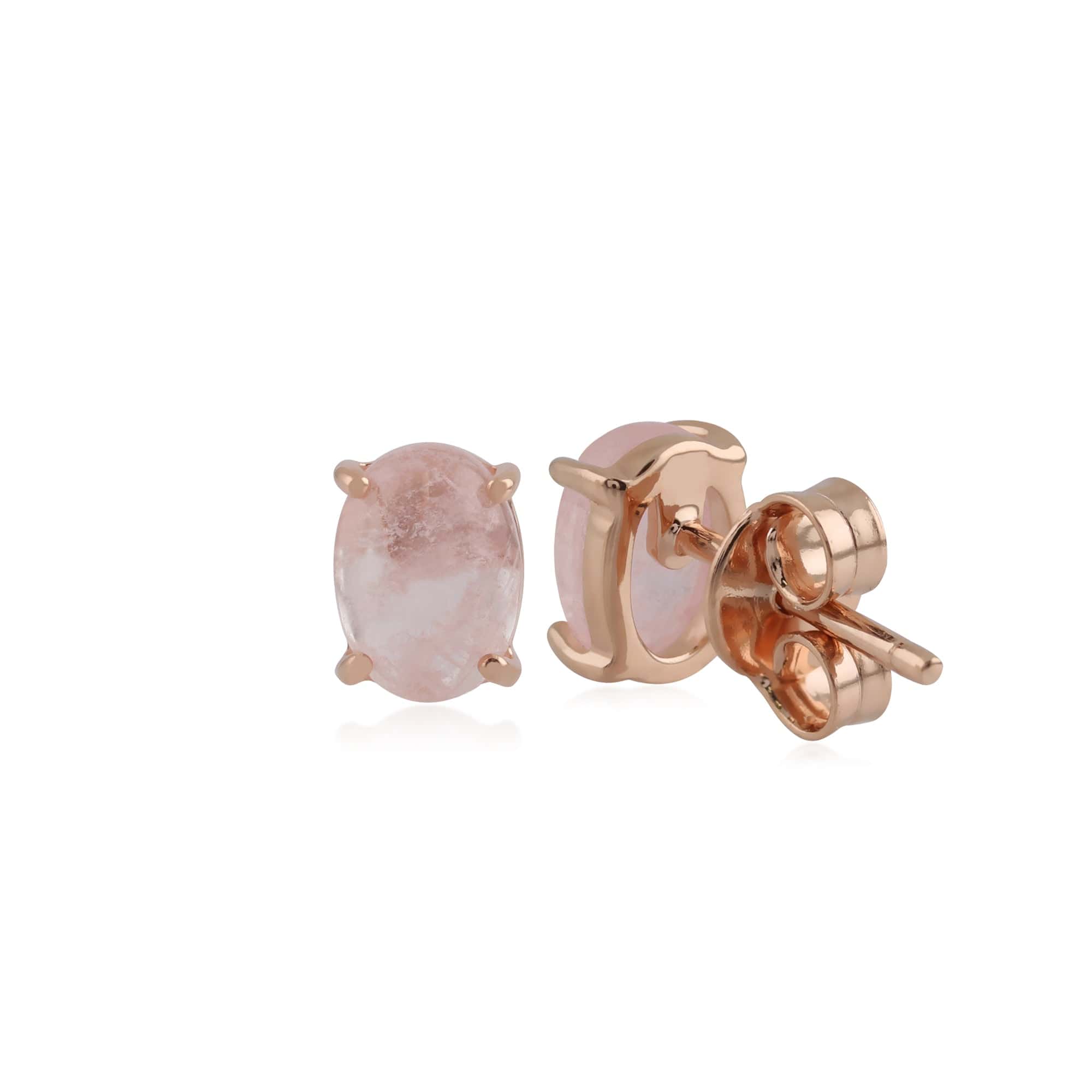 270E024001925 Classic Oval Milky Morganite Stud Earring in Rose Gold Plated Silver 2