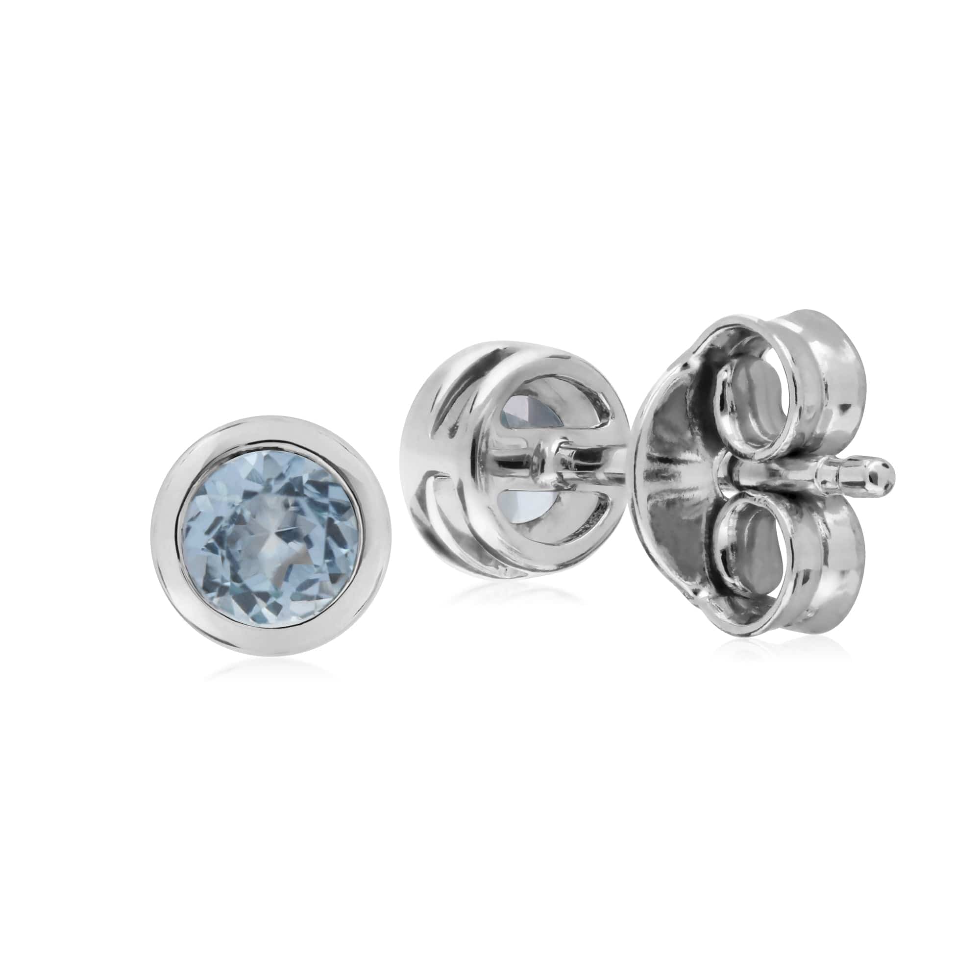 270E025809925 Classic Round Aquamarine Bezel Stud Earrings in 925 Sterling Silver 2