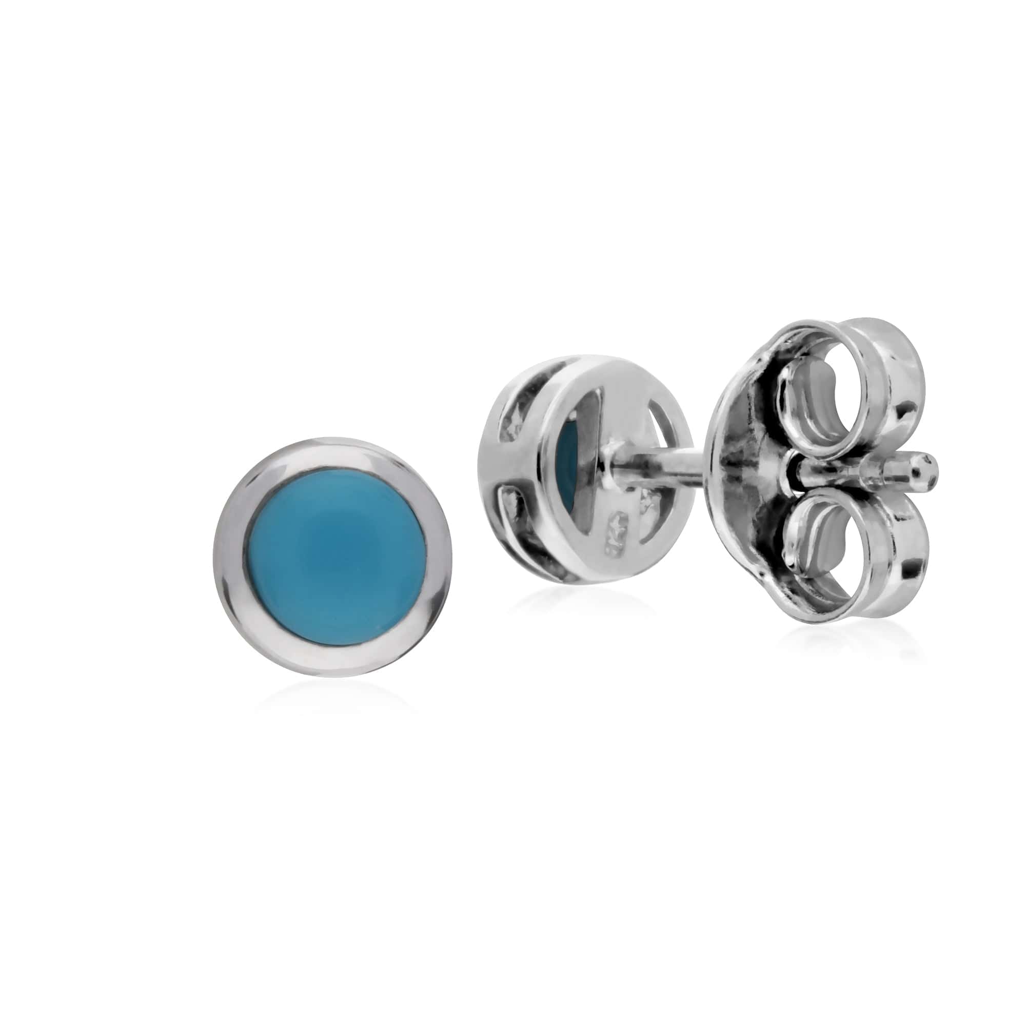 270E025901925 Gemondo Sterling Silver Simple Turquoise Bezel Round Stud Earrings 2