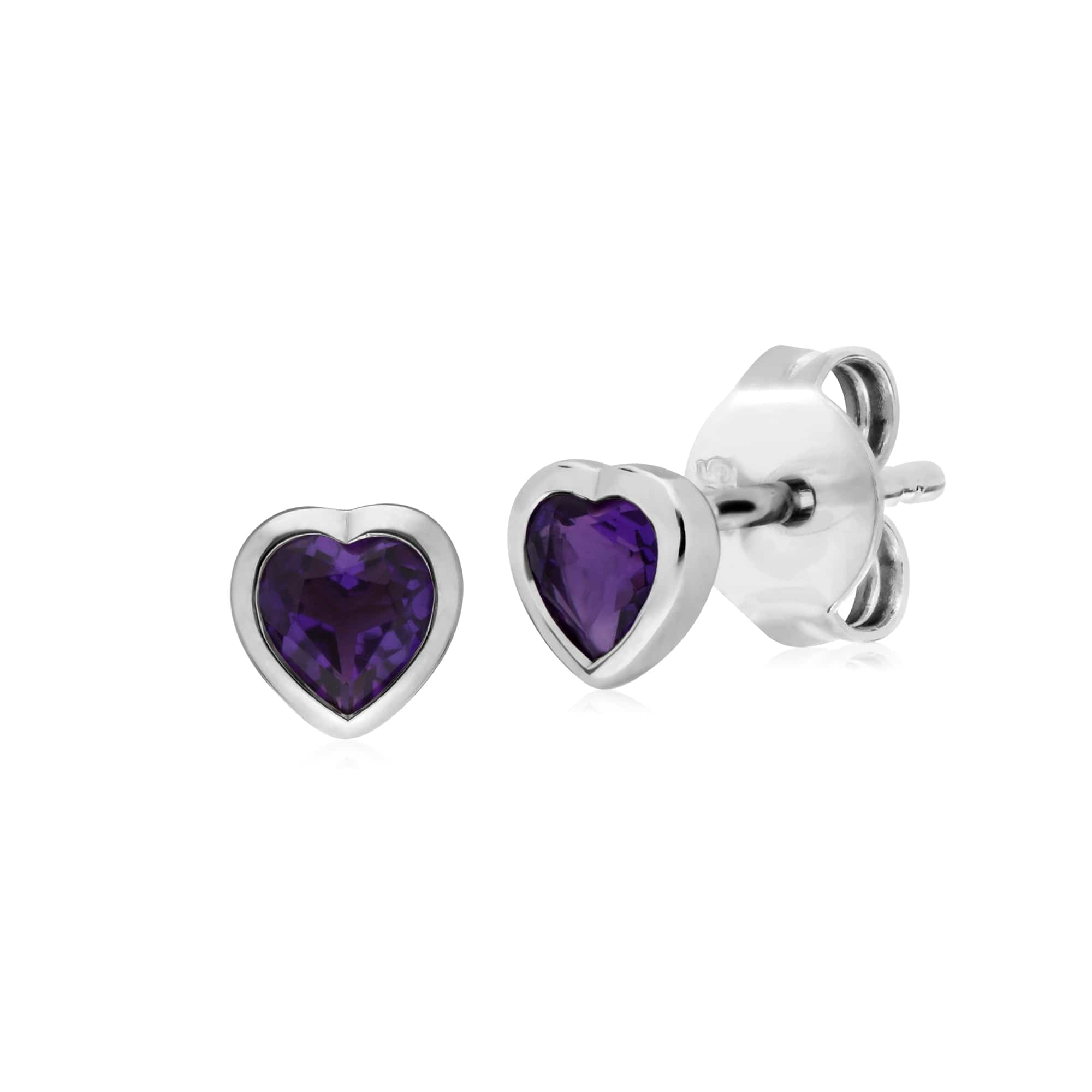 270E026101925 Essential Heart Shaped Amethyst Stud Earrings in 925 Sterling Silver 4.5mm 1