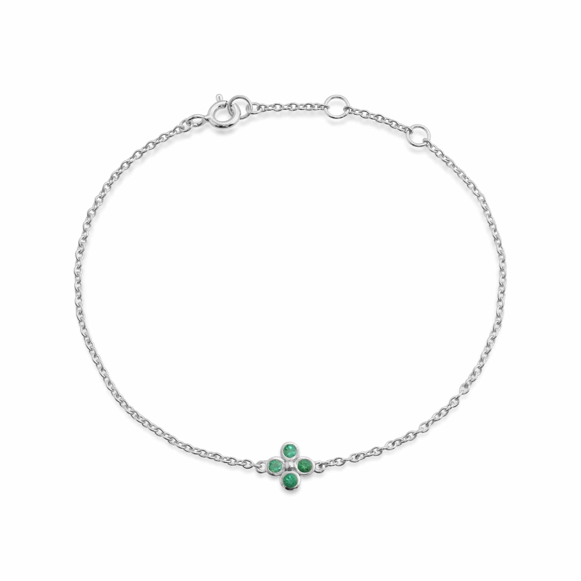 270L009701925 Floral Round Emerald Bezel Set Clover Bracelet in Sterling Silver 1