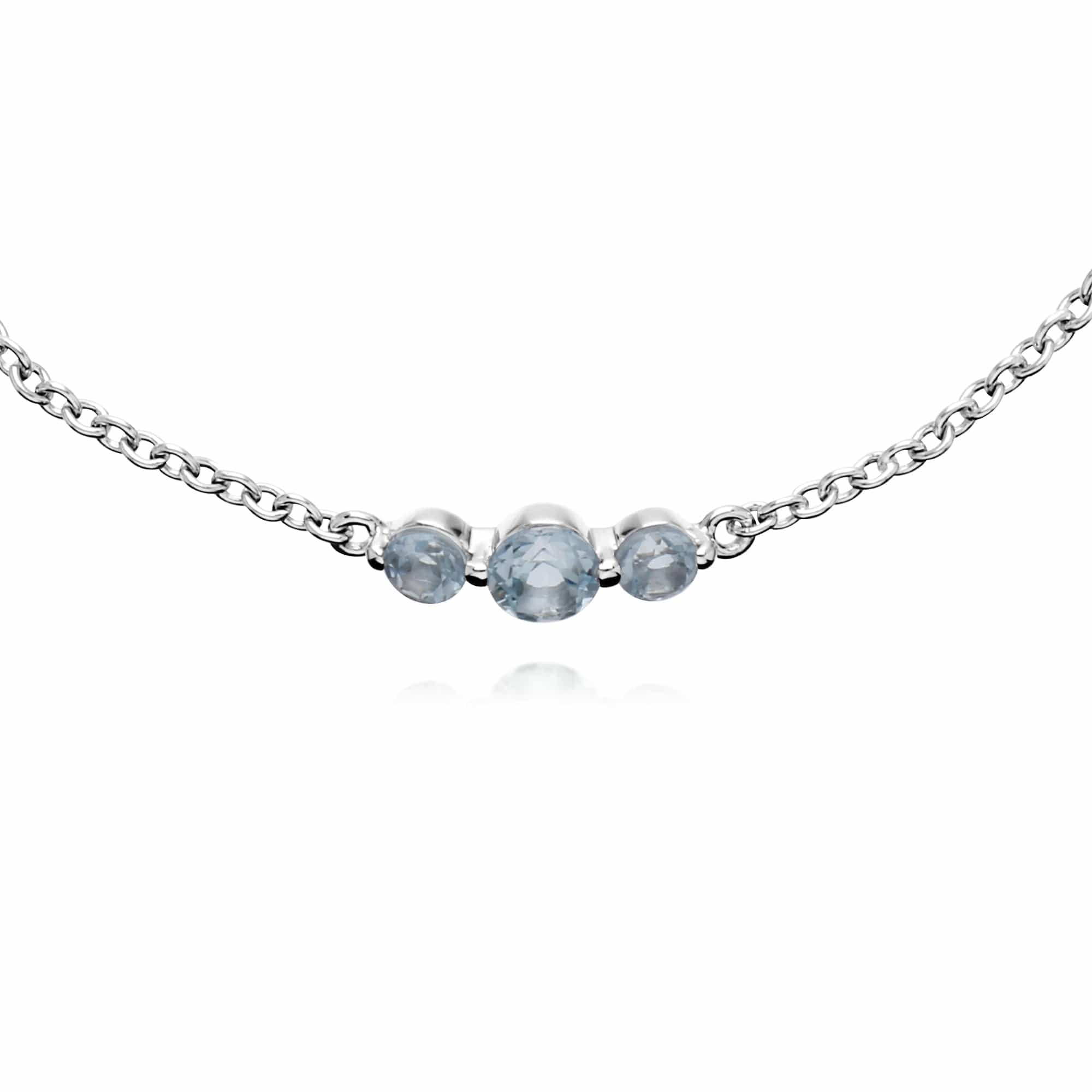 270N034201925-270L011101925 Classic Round Blue Topaz Three Stone Gradient Bracelet & Necklace Set in 925 Sterling Silver 3