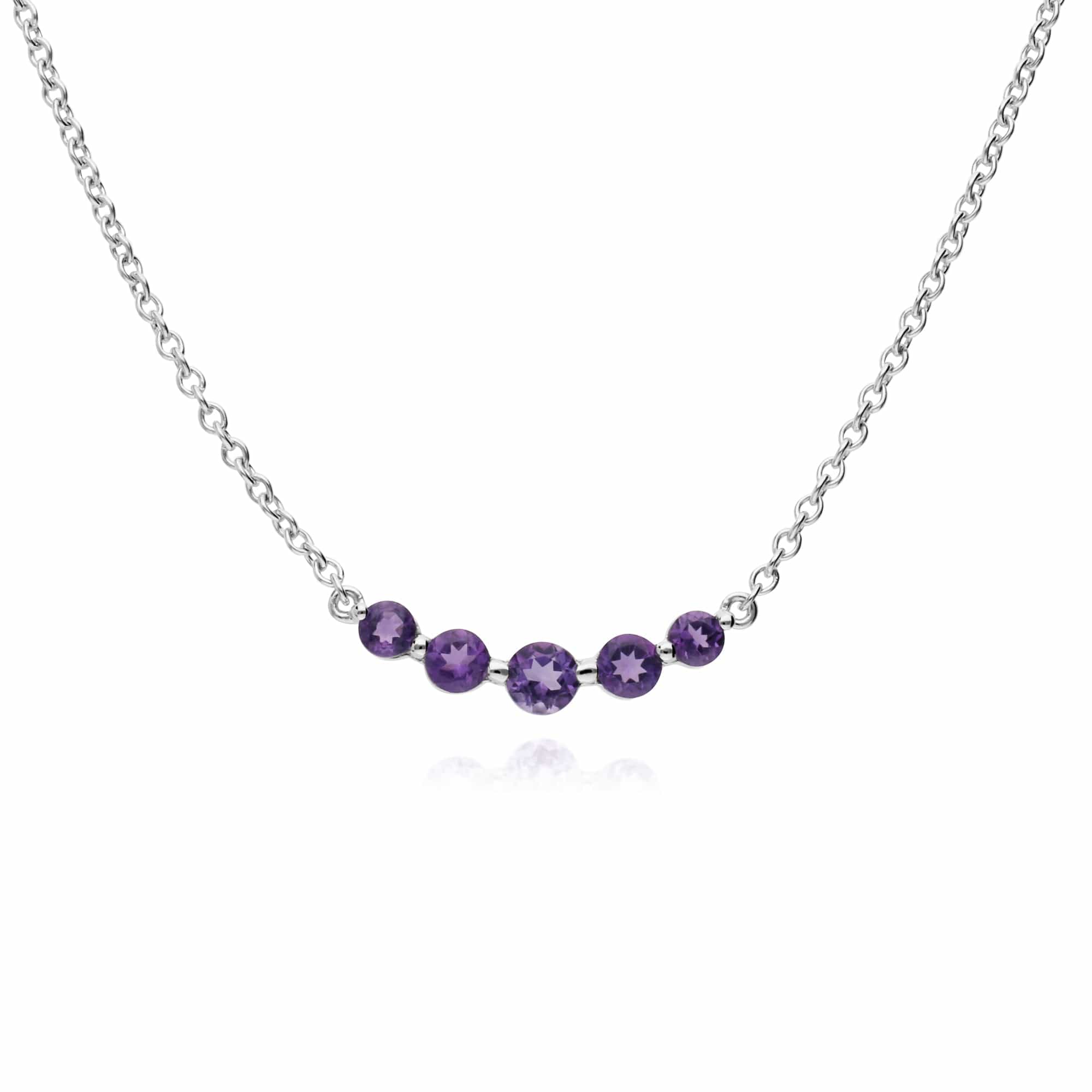 270N034103925-270L011003925 Classic Round Amethyst Five Stone Gradient Bracelet & Necklace Set in 925 Sterling Silver 2
