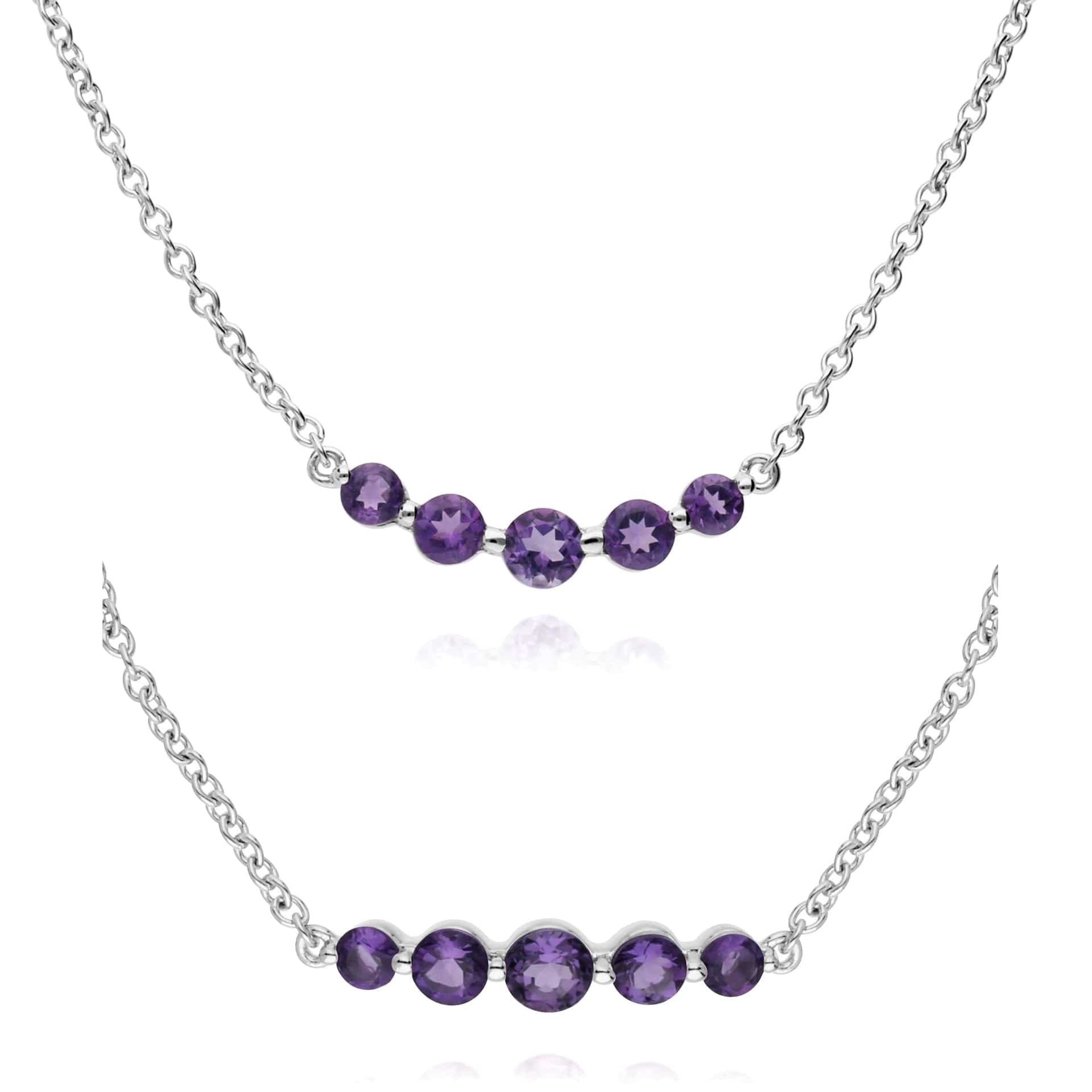 270N034103925-270L011003925 Classic Round Amethyst Five Stone Gradient Bracelet & Necklace Set in 925 Sterling Silver 1