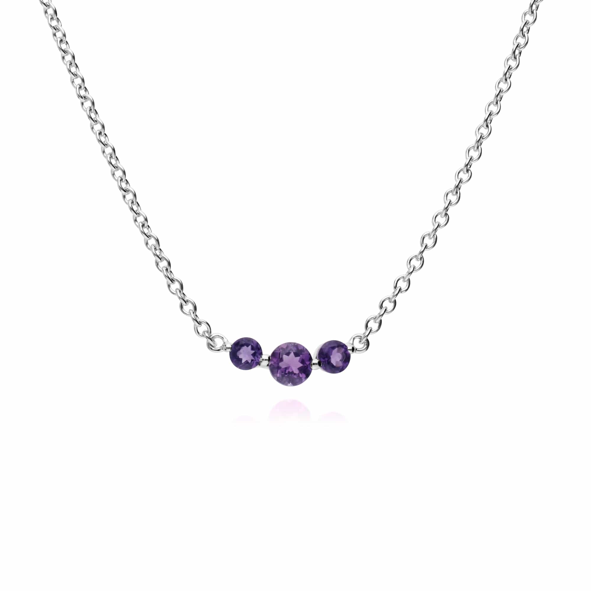 270N034203925-270L011103925 Classic Round Amethyst Three Stone Gradient Bracelet & Necklace Set in 925 Sterling Silver 3