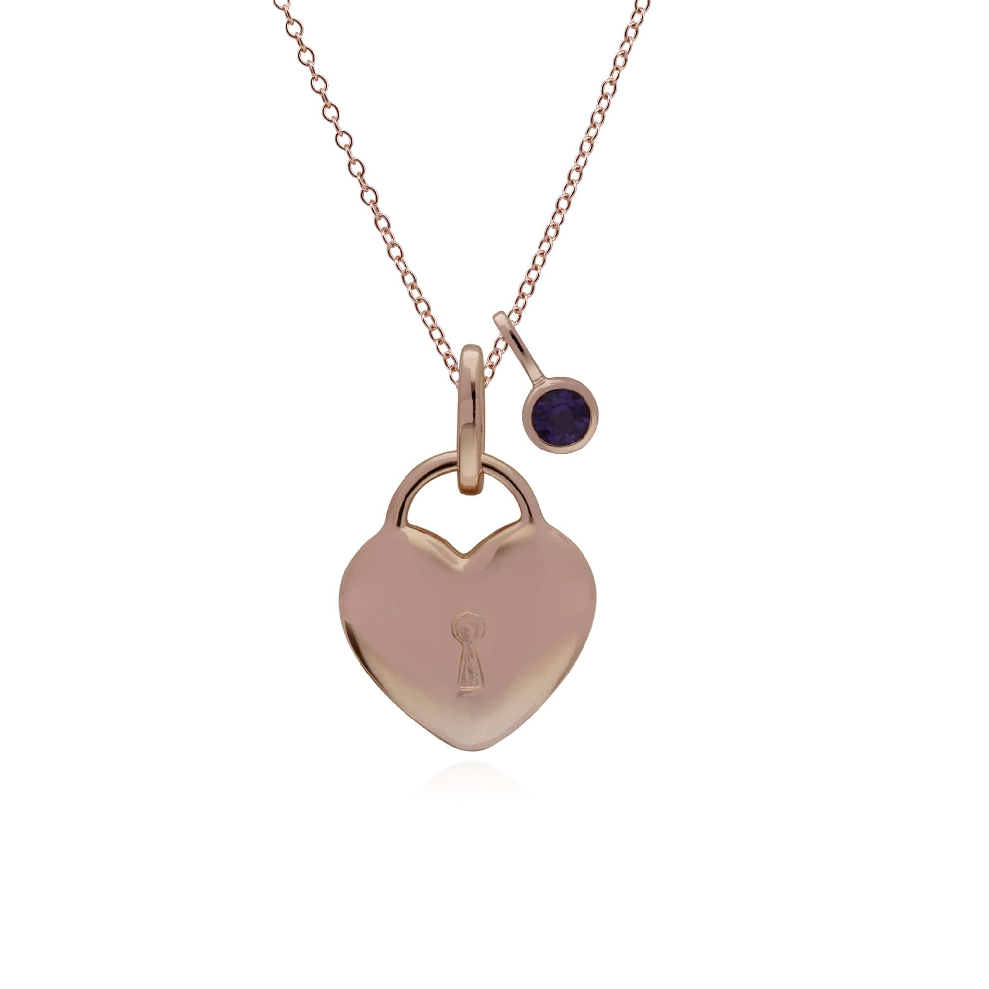 270P027301925-270P026901925 Classic Heart Lock Pendant & Amethyst Charm in Rose Gold Plated 925 Sterling Silver 1