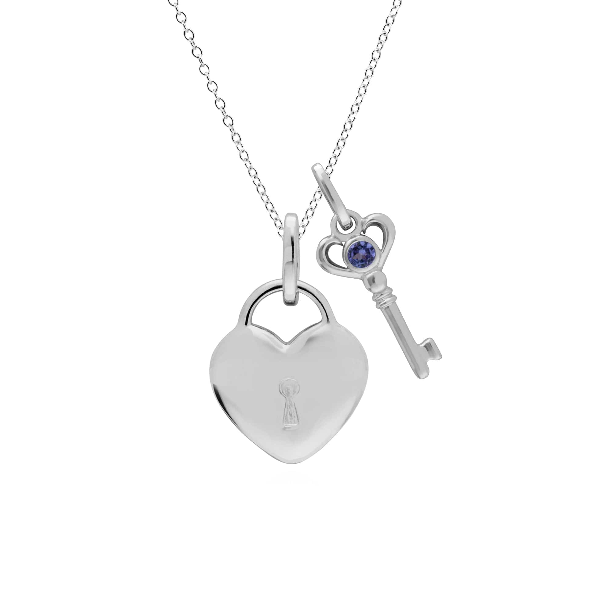 270P026410925-270P027001925 Classic Heart Lock Pendant & Tanzanite Key Charm in 925 Sterling Silver 1