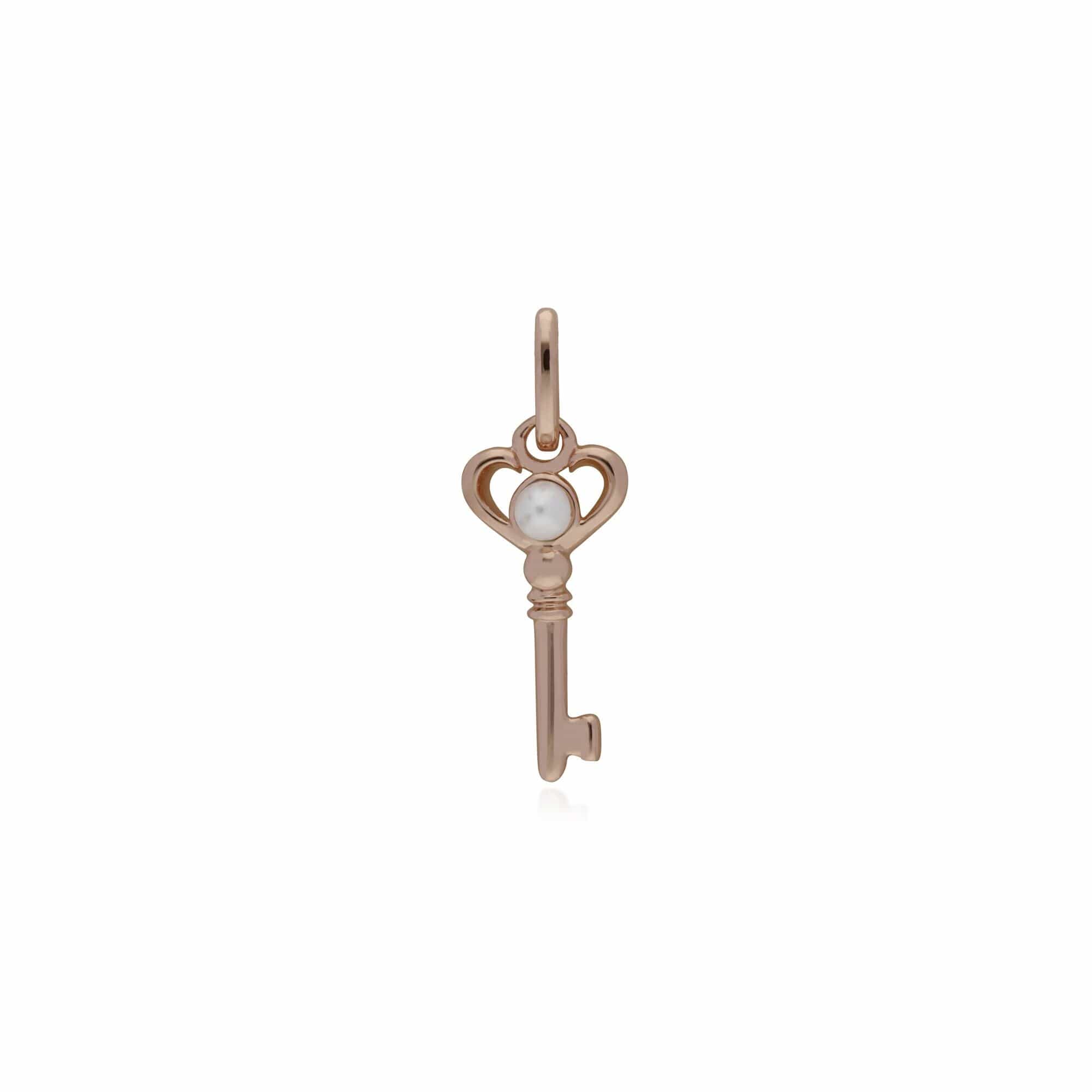 270P027101925-270P026901925 Classic Heart Lock Pendant & Pearl Key Charm in Rose Gold Plated 925 Sterling Silver 2