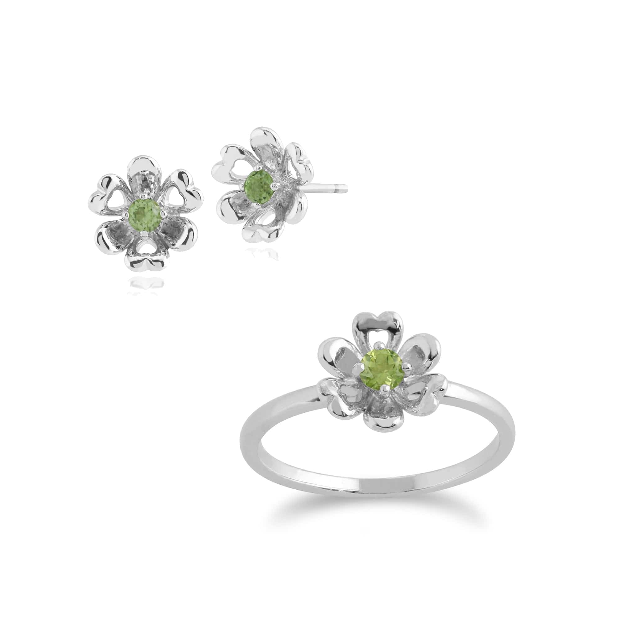 Floral Peridot Flower Stud Earrings & Ring Set Image 1