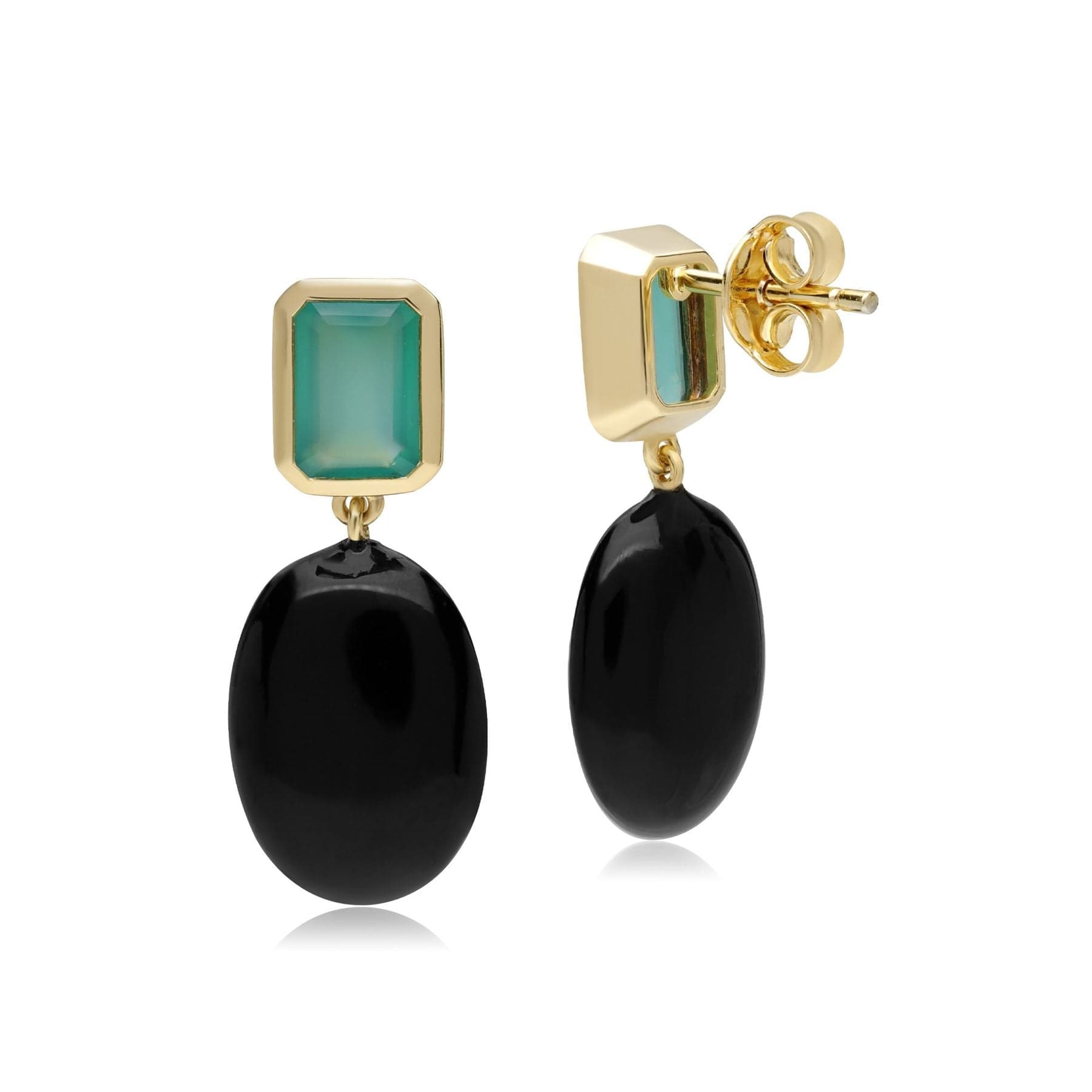 ECFEW™ Unifier Dyed Green Chalcedony & Onyx Drop Earrings In Sterling Silver - Gemondo
