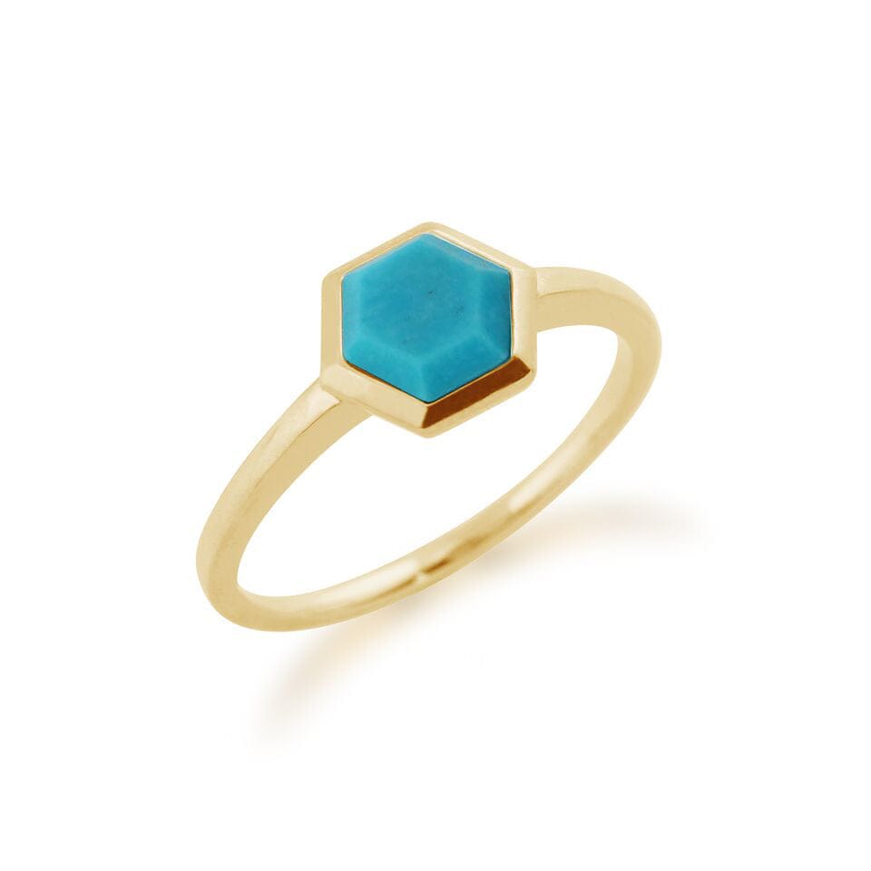 271R018701925 Gold Plated Silver  Turquoise Hexagon Ring 2