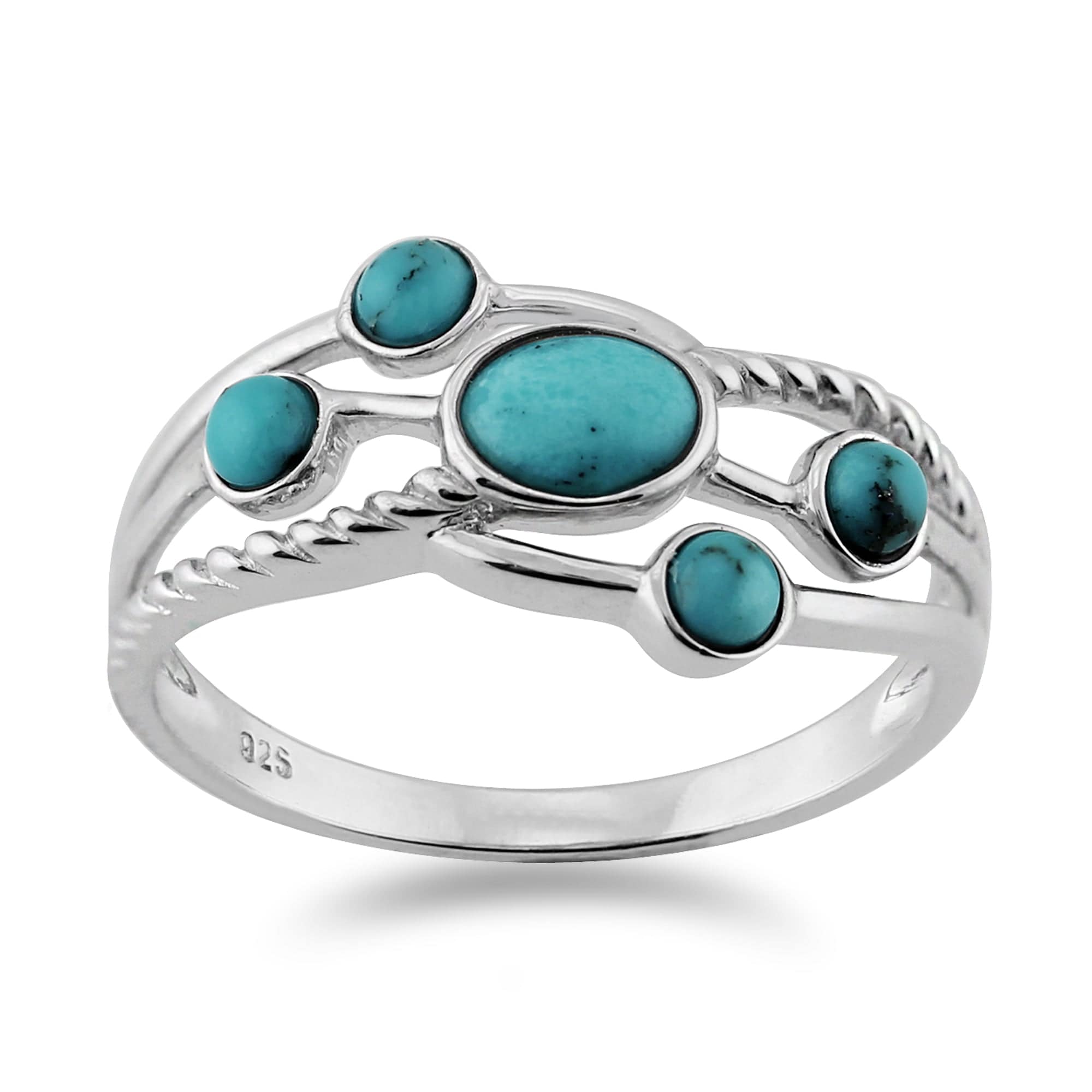 271R051801925 Contemporary Oval Turquoise Cabochon Five Stone Ring in 925 Sterling Silver 2