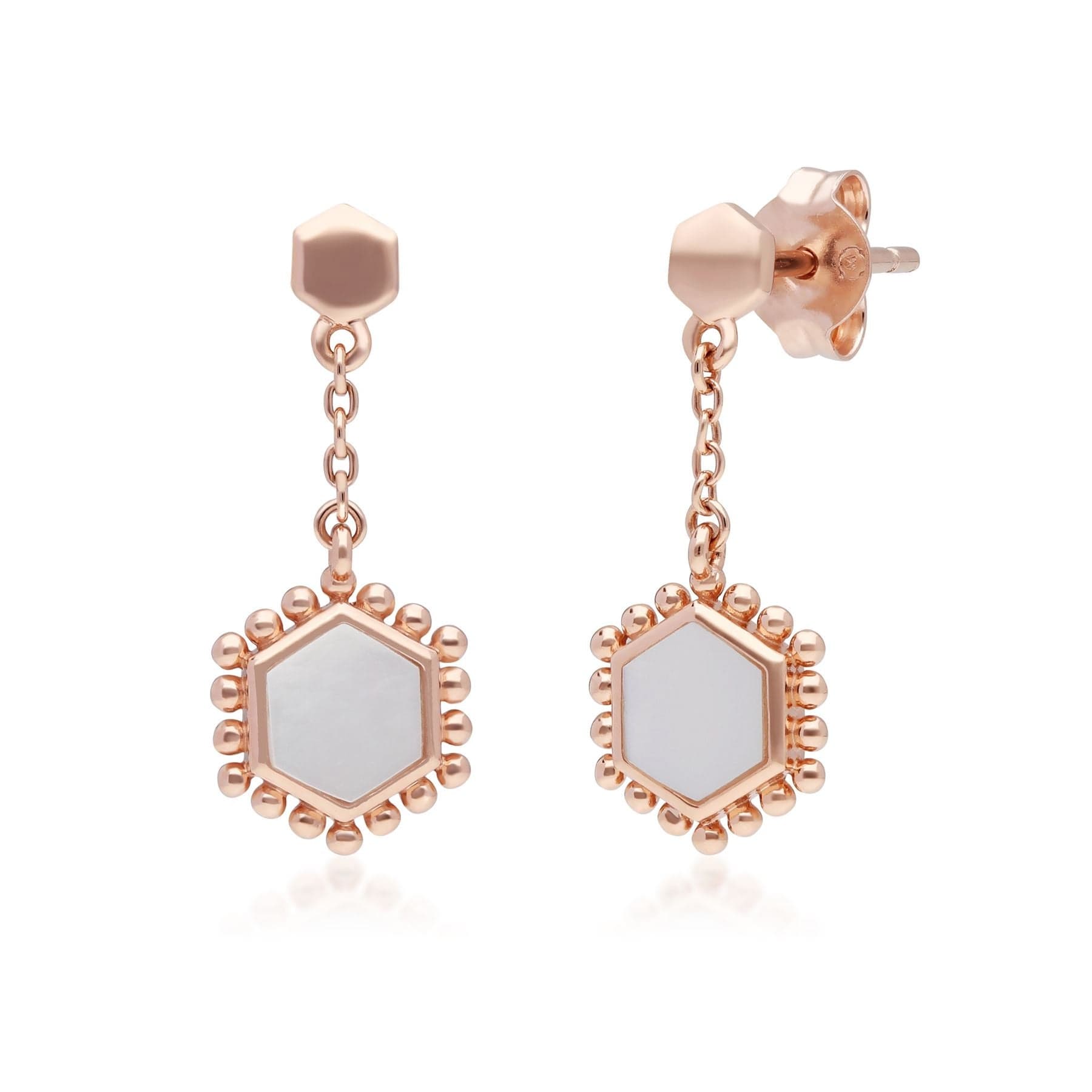 271E020604925 Mother of Pearl Slice Chain Drop Earrings in Rose Gold Plated Sterling Silver 1