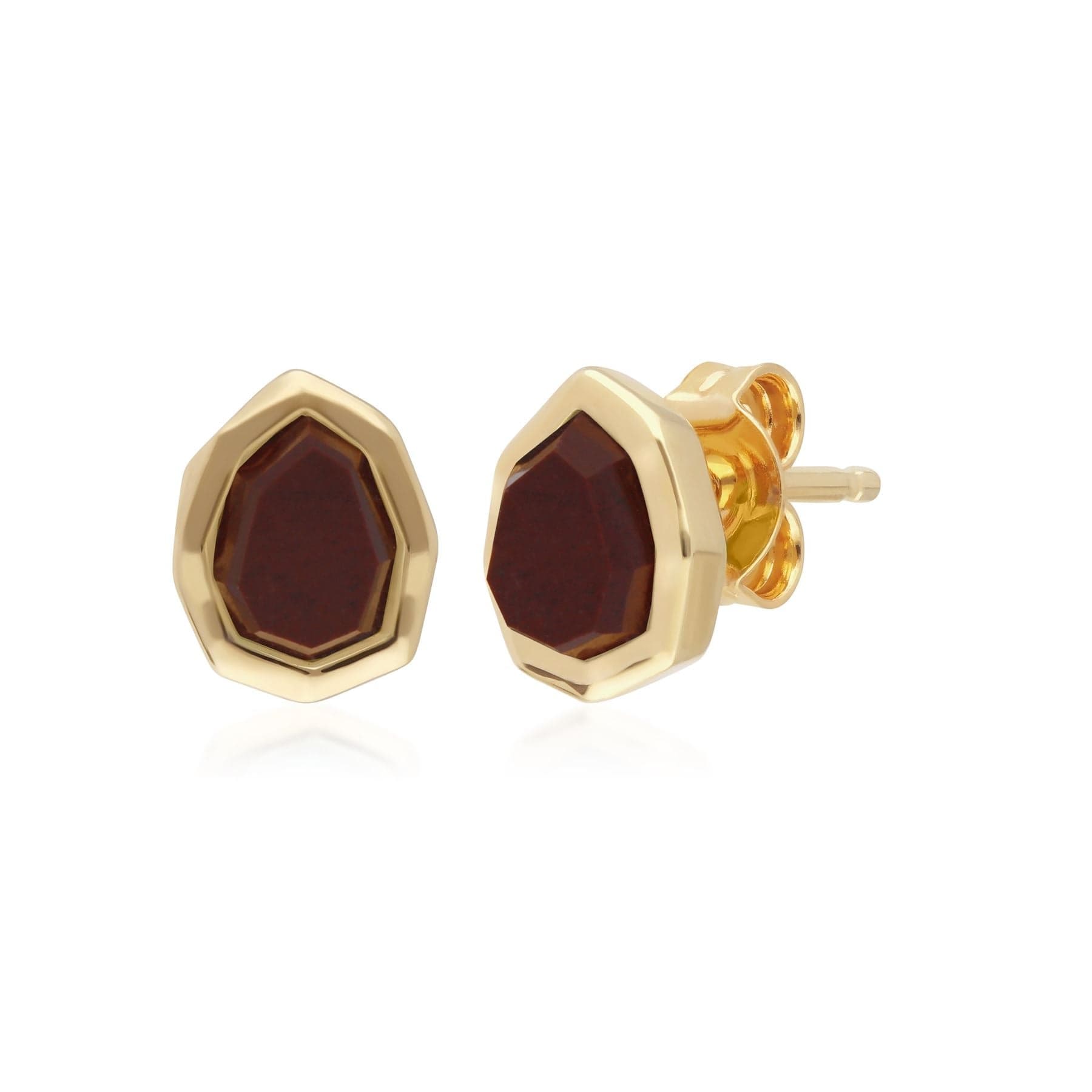 271E021104925 Irregular B Gem Red Jasper Stud Earrings in Gold Plated Silver 1