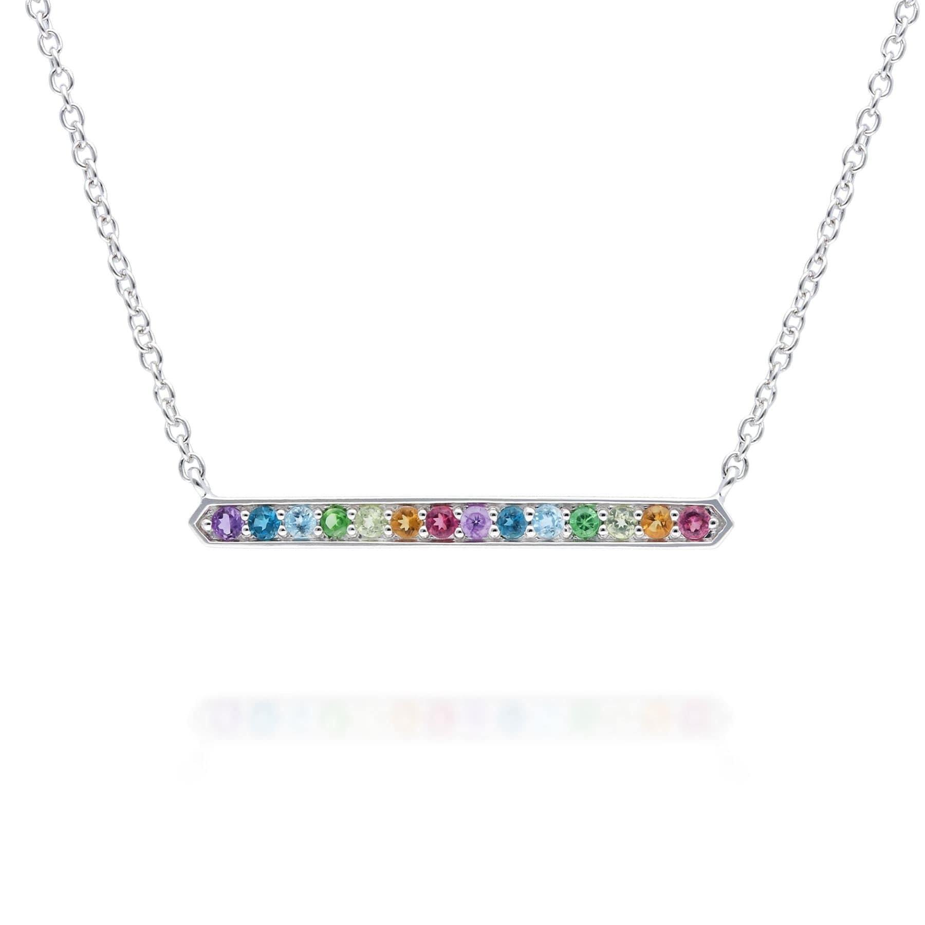 270N037001925 Rainbow Gems Bar Necklace in Sterling Silver 1