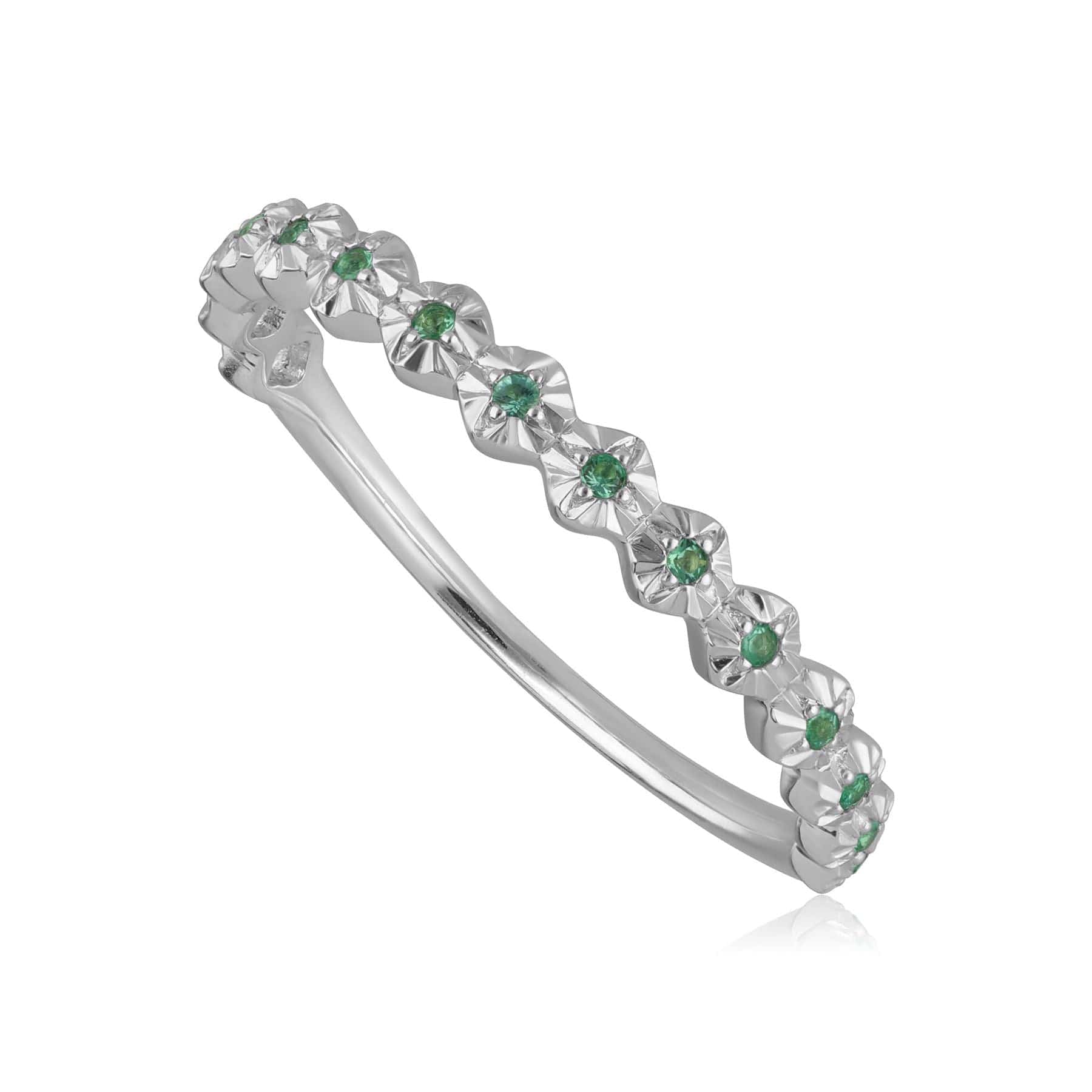 162R0405039 Half Eternity 9ct White Gold 0.045ct Emerald Band Ring 1