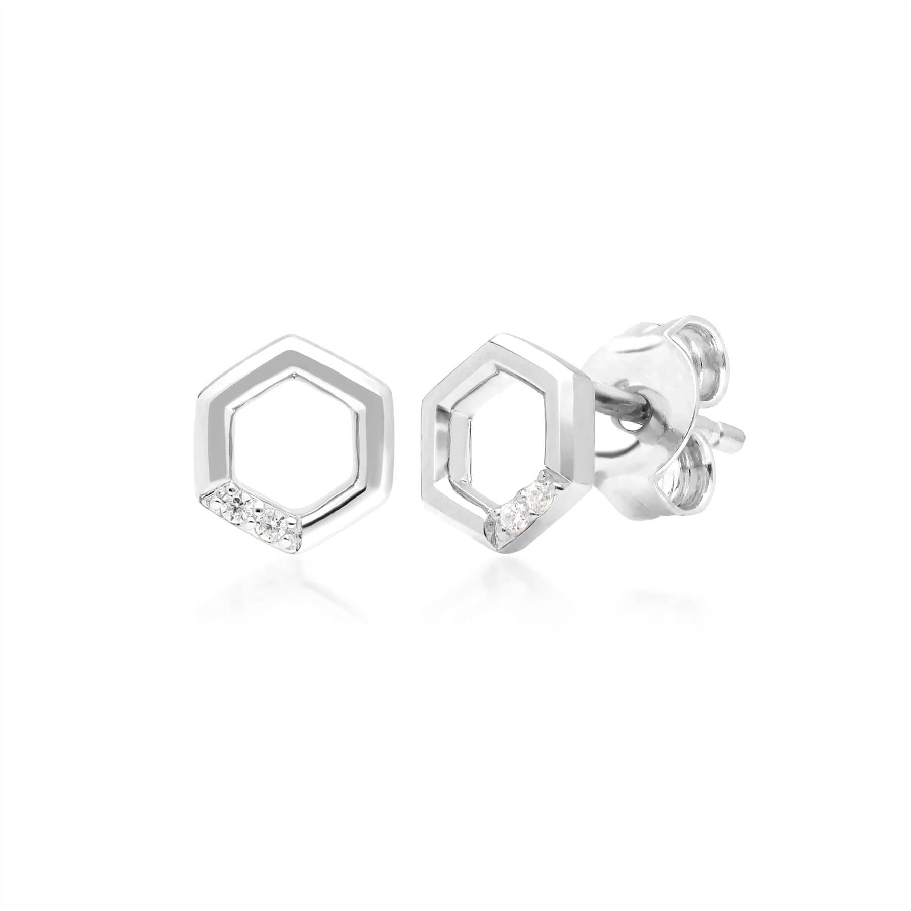 162E0270019-162R0392019 Diamond Pave Hexagon Stud Earring & Ring Set in 9ct White Gold 2
