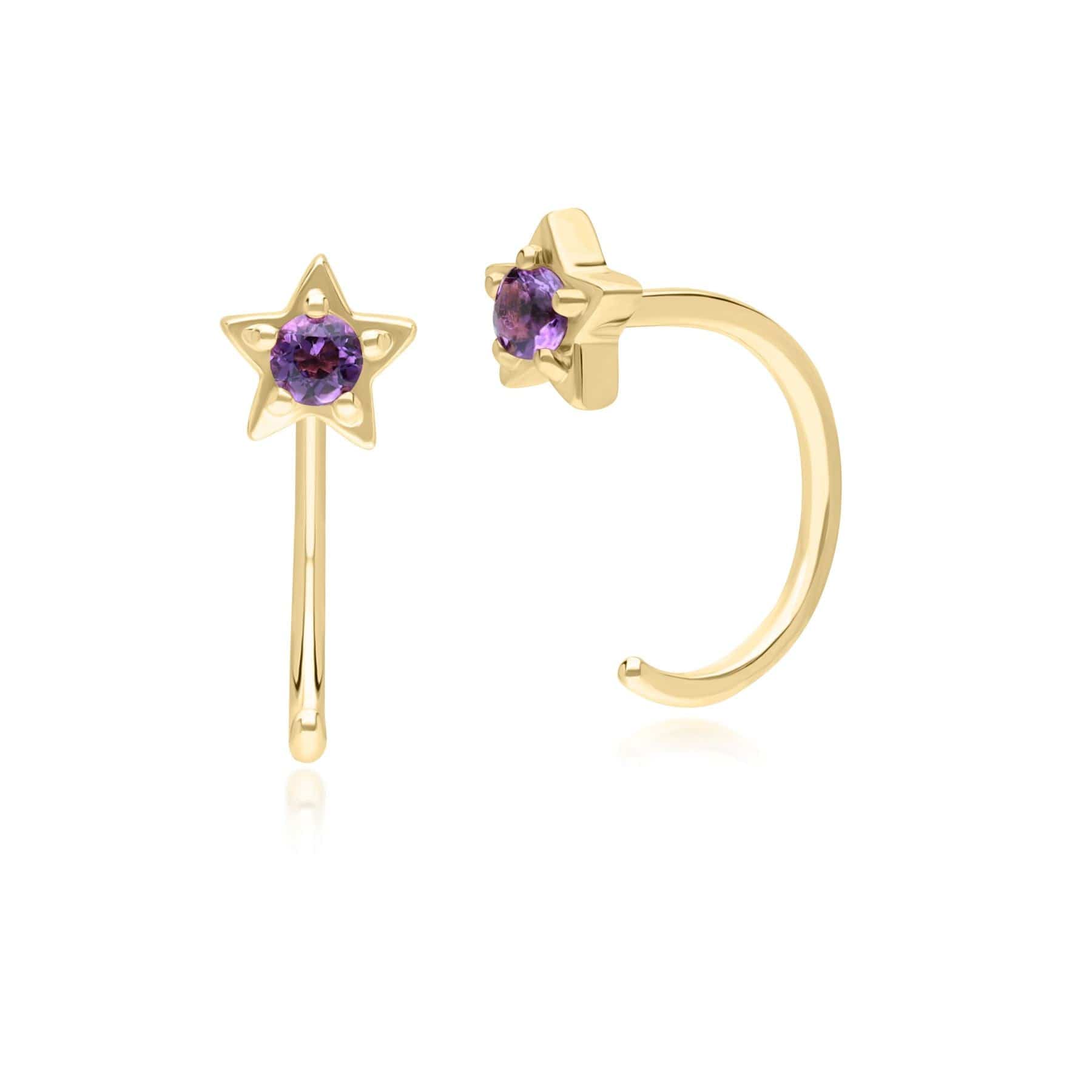 135E1822029 Modern Classic Amethyst Pull Through Hoop Earrings in 9ct Yellow Gold Front