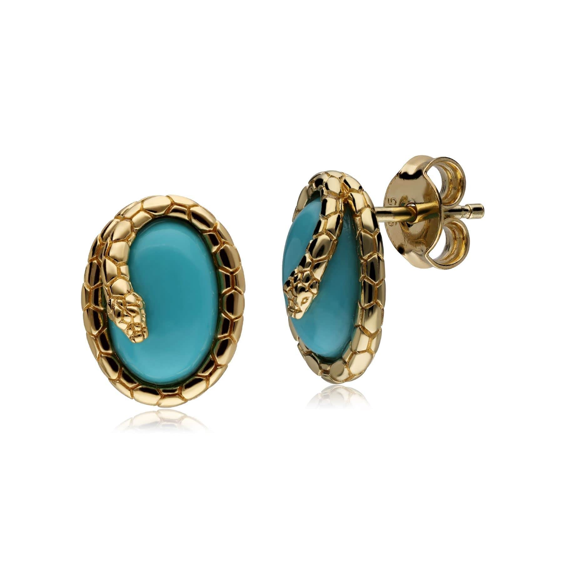 253E317604925 ECFEW™ Turquoise Winding Snake Stud Earrings In Sterling Silver 1