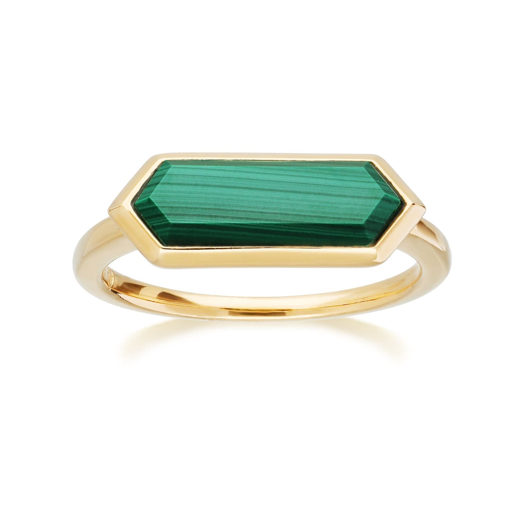 271R018604925 Geometric Hexagon Malachite Prism Ring in Gold Plated Silver 4