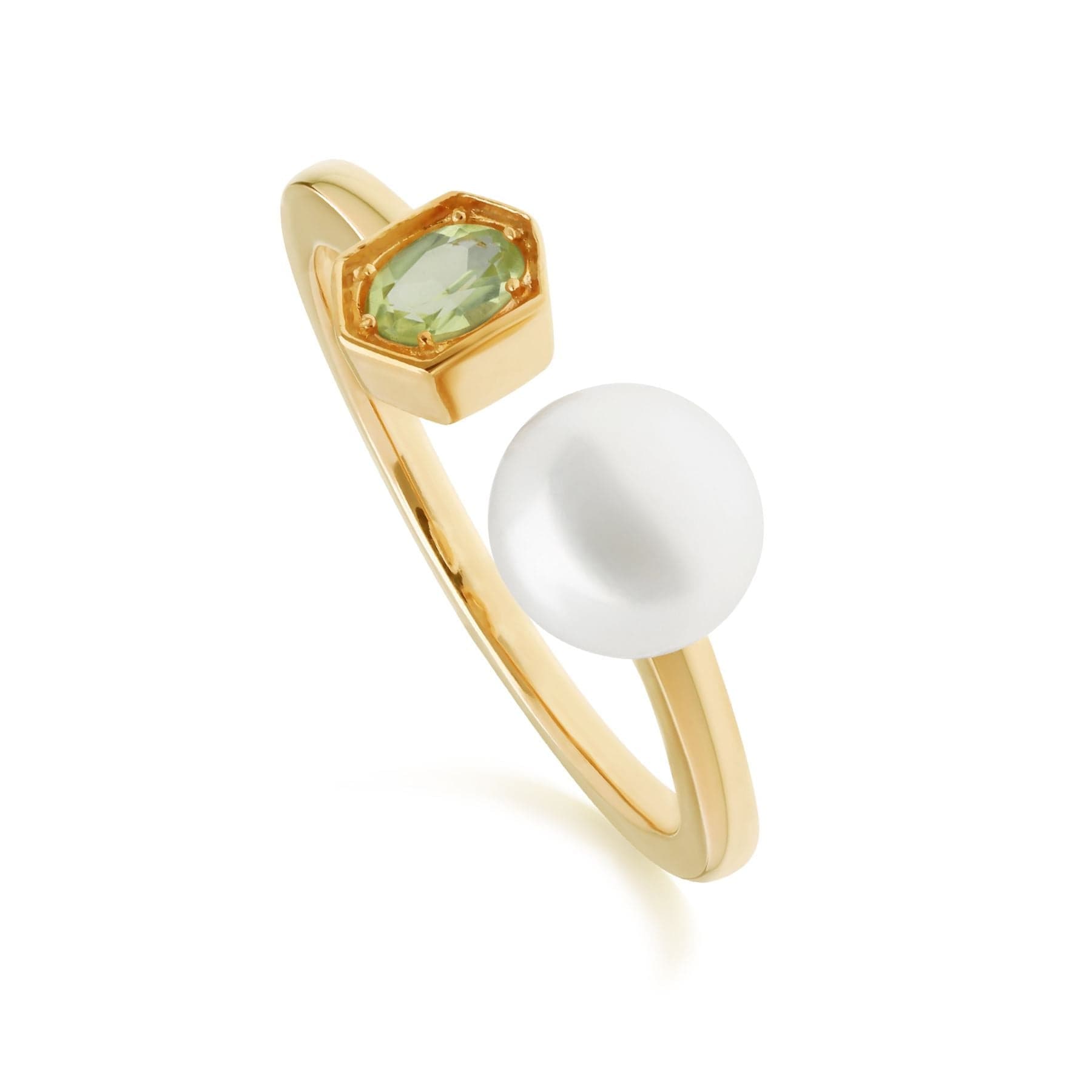 270R058707925 Modern Pearl & Peridot Open Ring in Gold Plated Silver 1