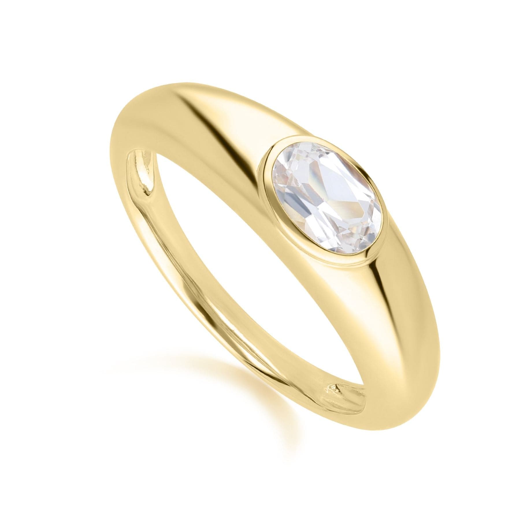 270R065101925 Modern Classic Oval White Topaz Ring in 18ct Gold Plated Silver 1