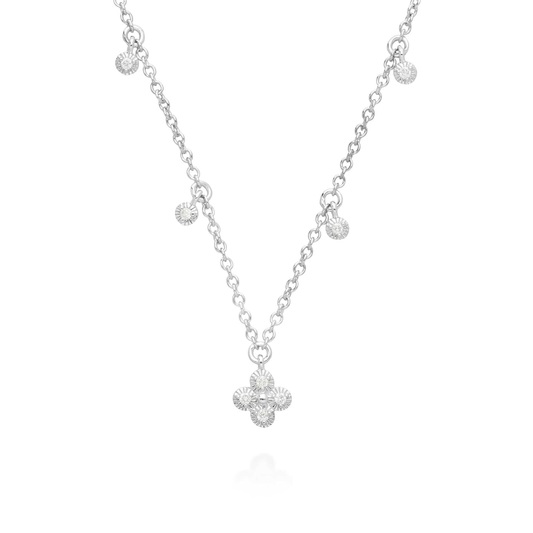 162N0034019 Diamond Flowers Choker Charm Necklace in 9ct White Gold 1