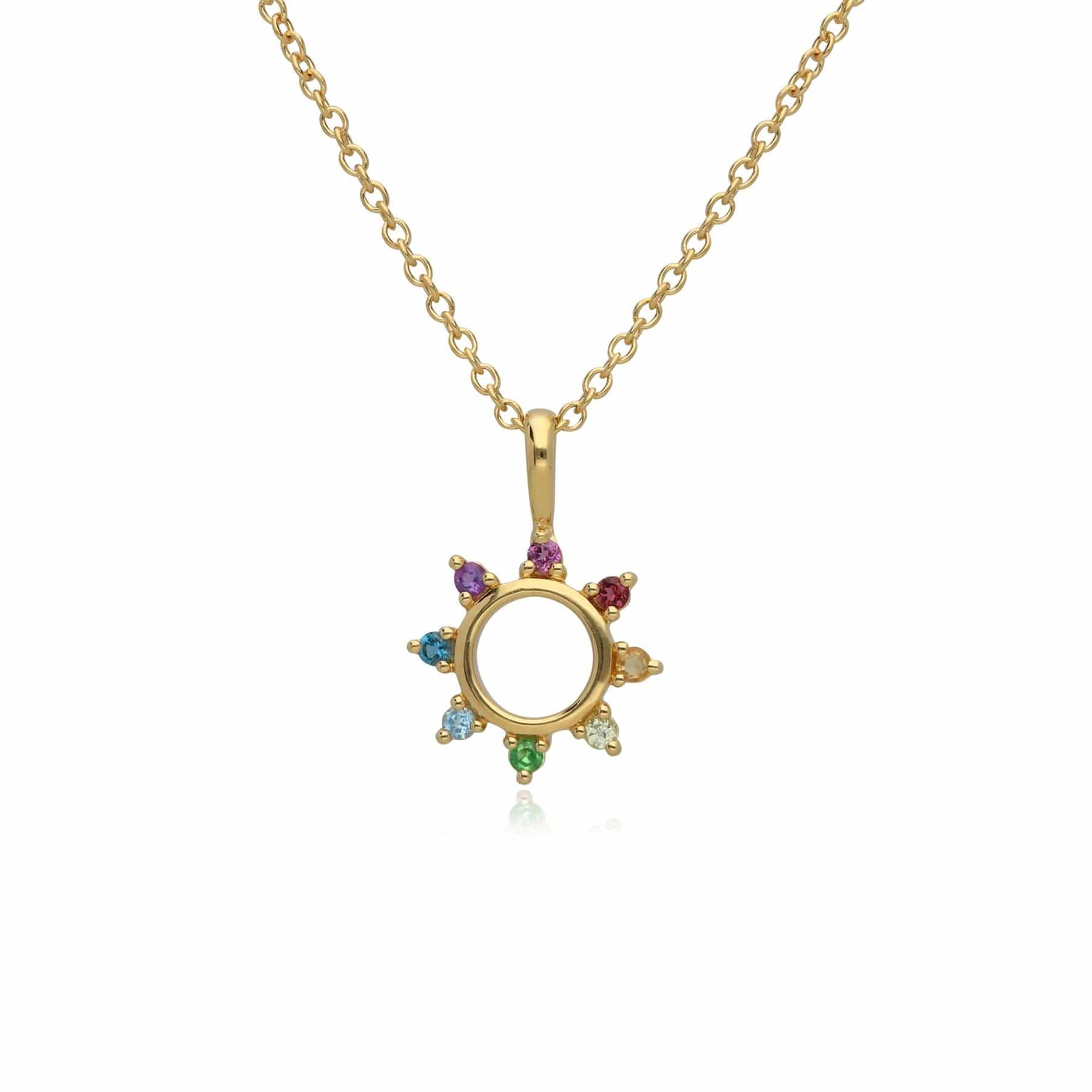 270N036301925 Rainbow Sunburst Necklace in Gold Plated Sterling Silver 1