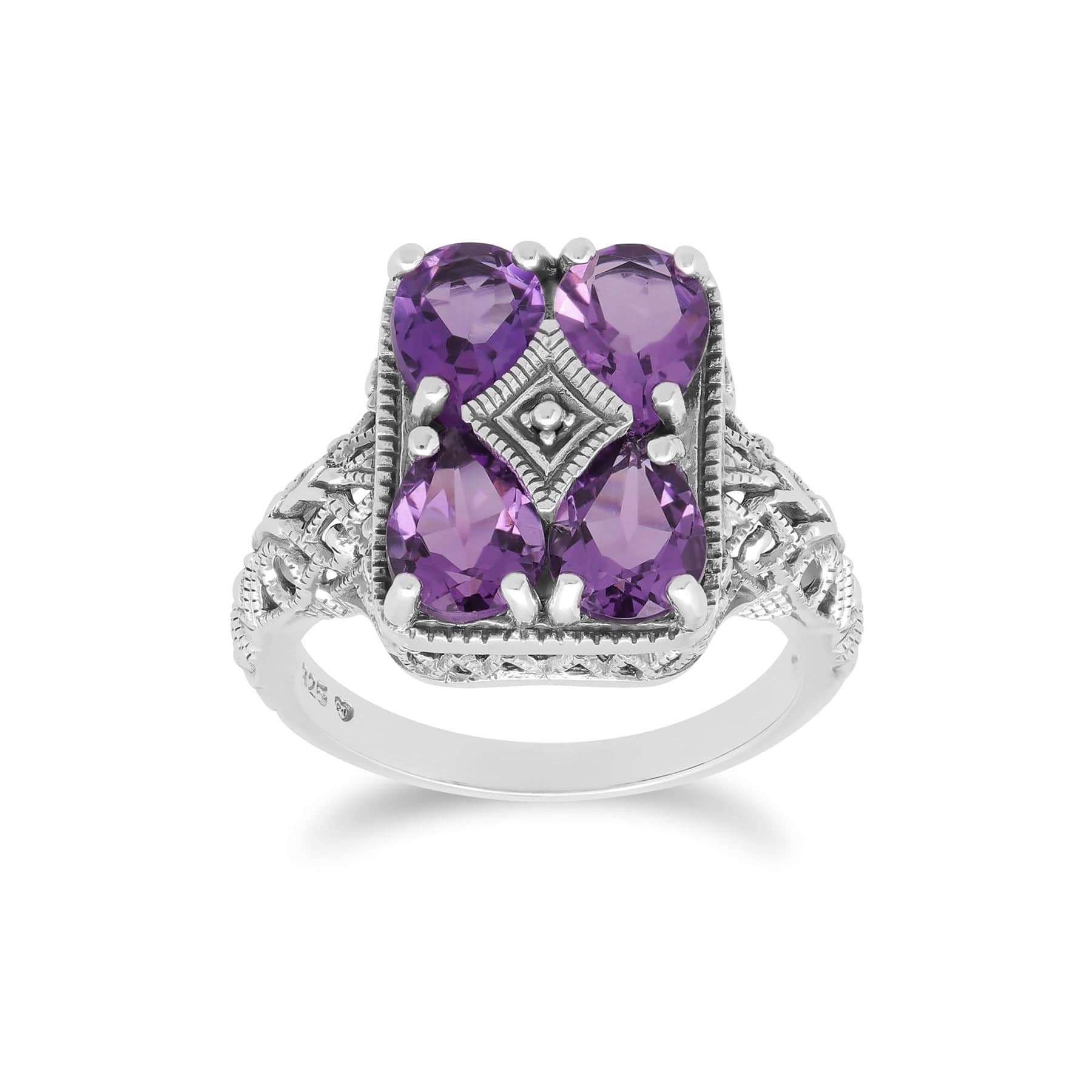 241R031002925 Art Nouveau Inspired Amethyst Statement Ring in 925 Sterling Silver 2