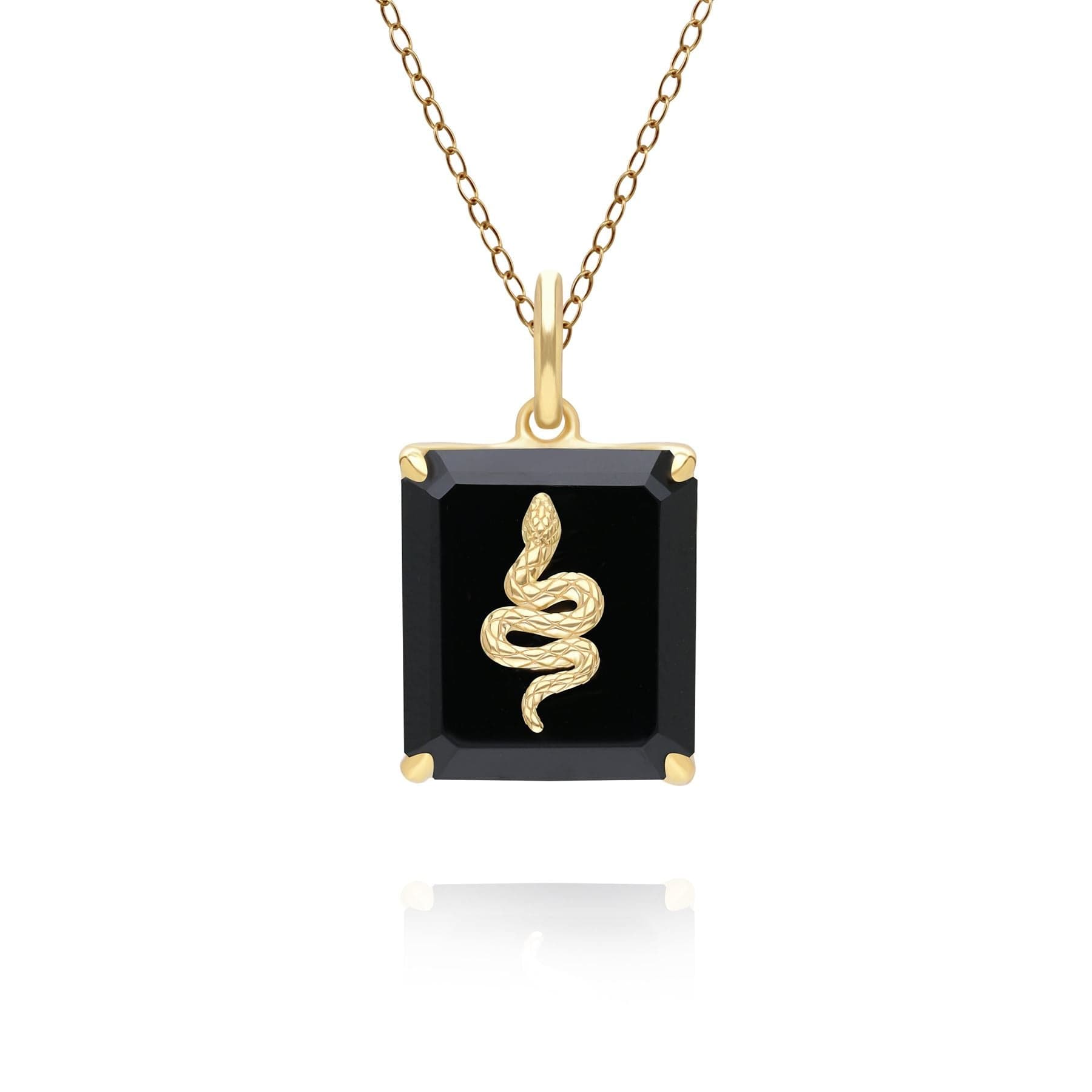 270P035002925 Grand Deco Black Onyx Snake Pendant in Gold Plated Sterling Silver Front