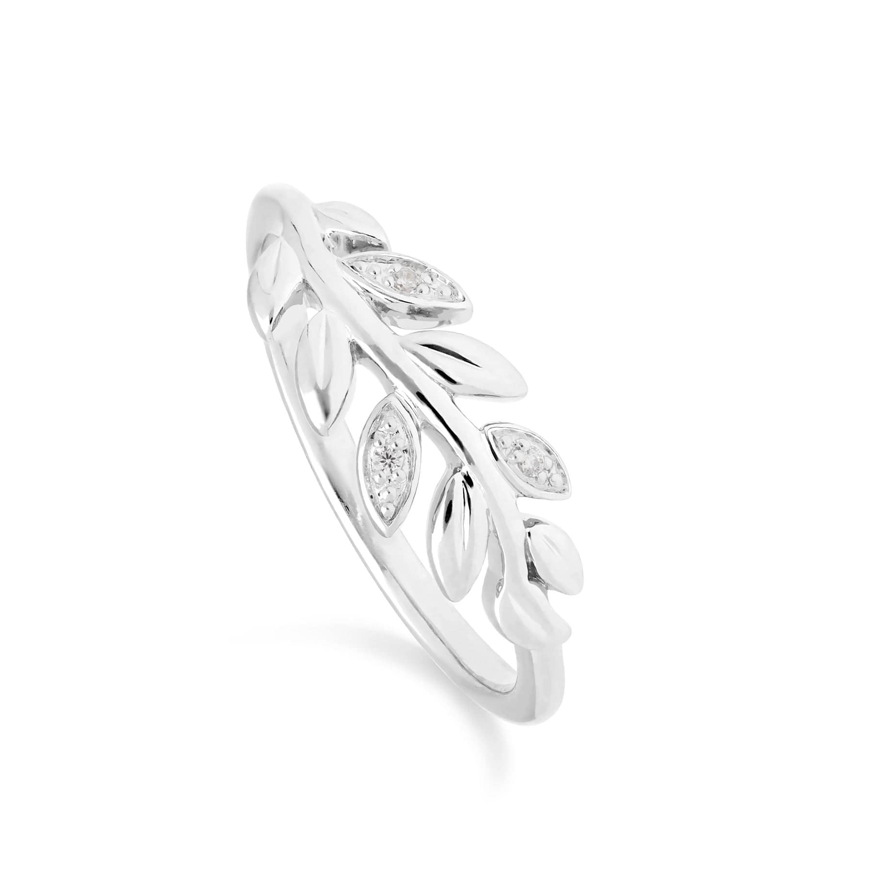 162R0397019 O Leaf Diamond Olive Branch Ring in 9ct White Gold 1