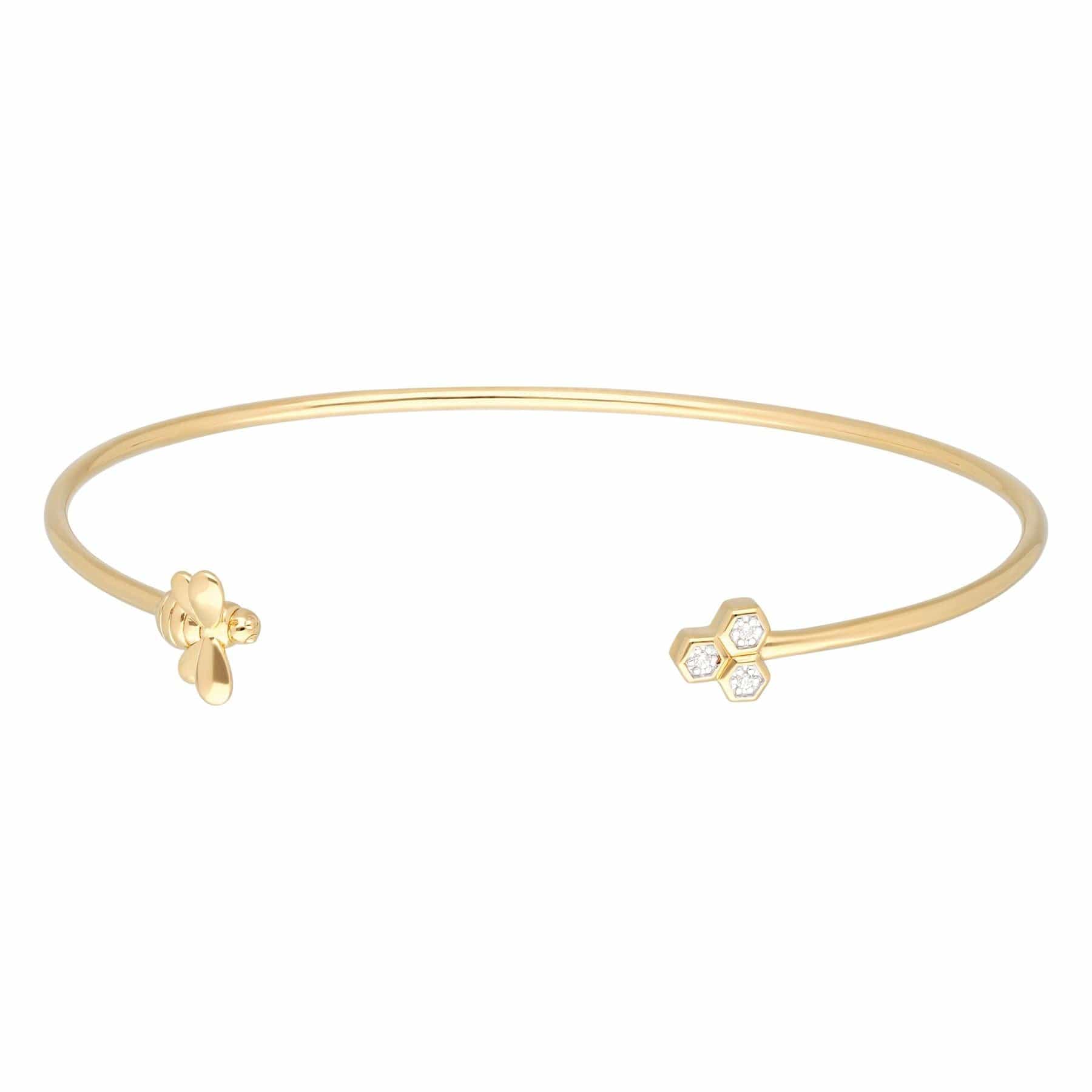 191B0049019 Honeycomb Inspired Diamond Trilogy Bee Bangle in 9ct Yellow Gold 4
