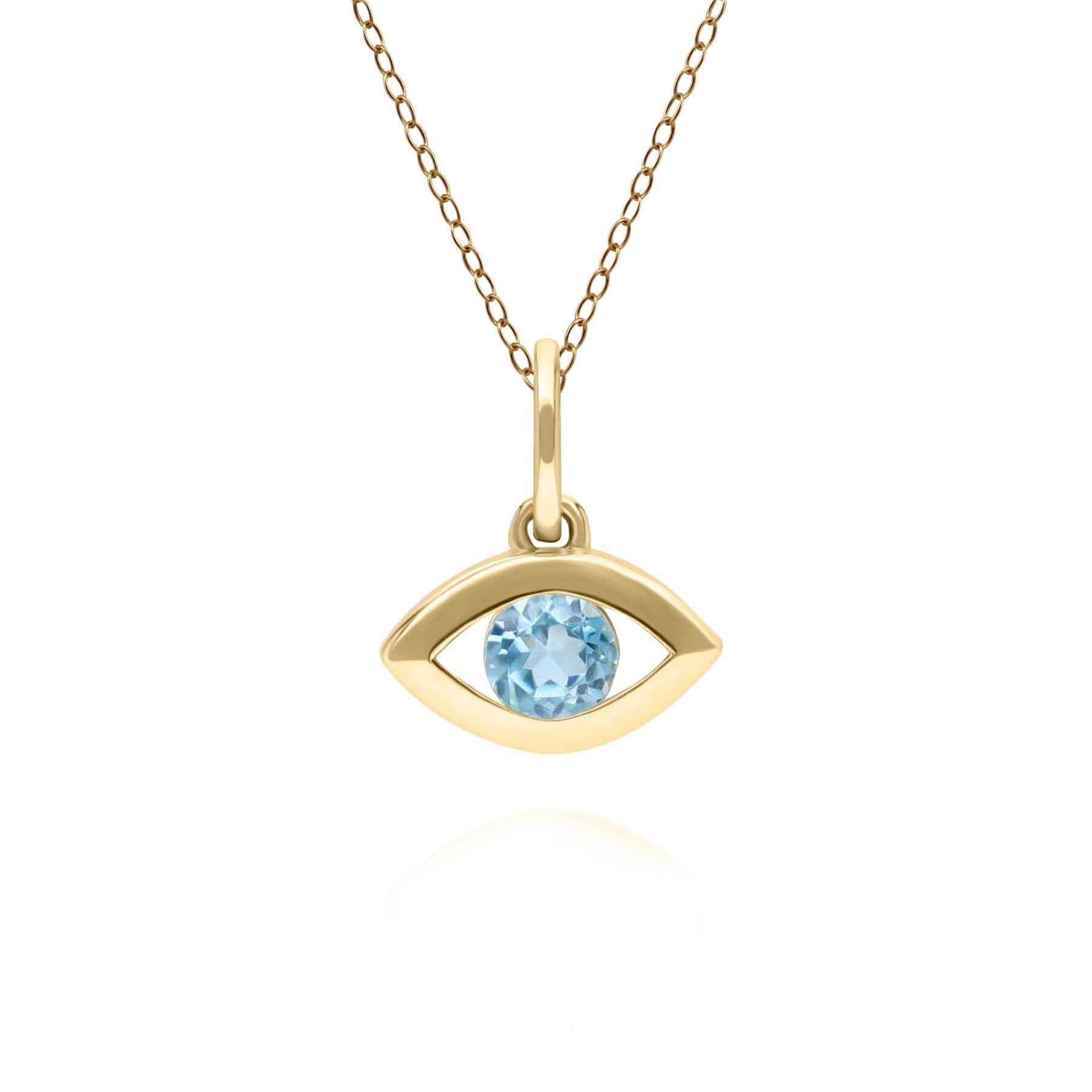 135P2102039 ECFEW™ Dainty Evil Eye Blue Topaz Pendant in 9ct Yellow Gold Front