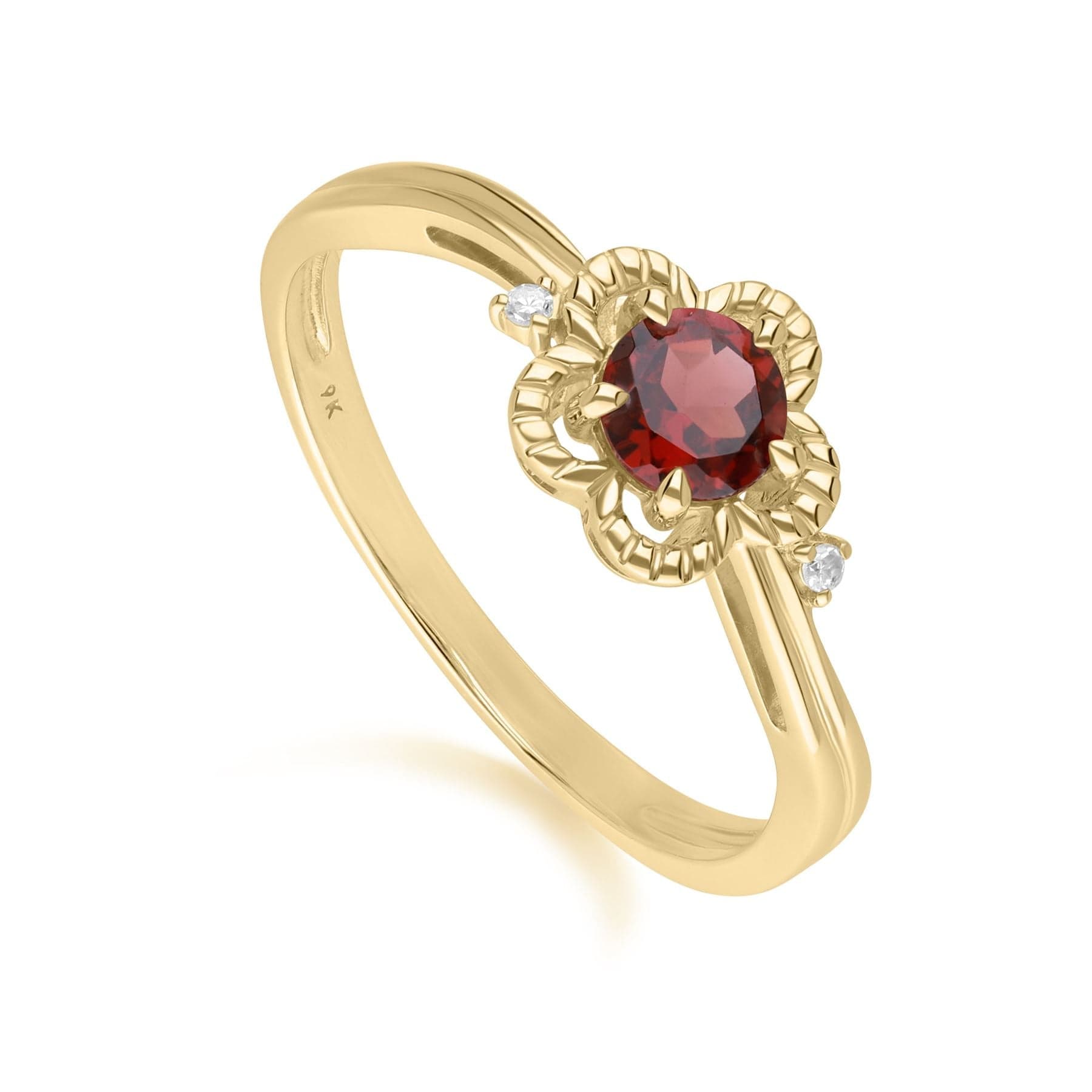 135R2049039 Floral Round Garnet & Diamond Ring in 9ct Yellow Gold 1