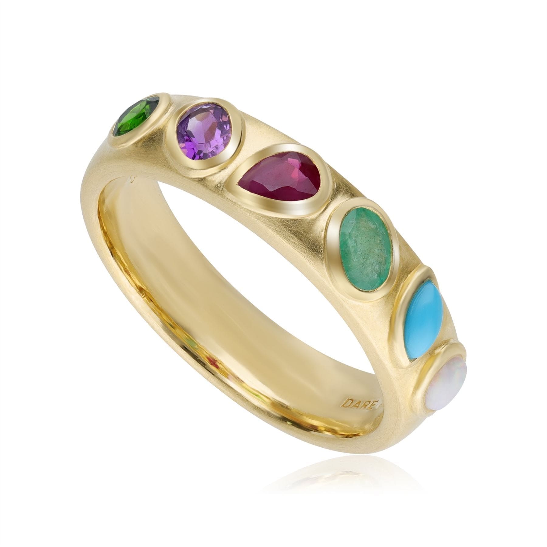 253R664101925 Coded Whispers 'Dare To' Acrostic Gemstone Ring In Yellow Gold Plated Silver 1