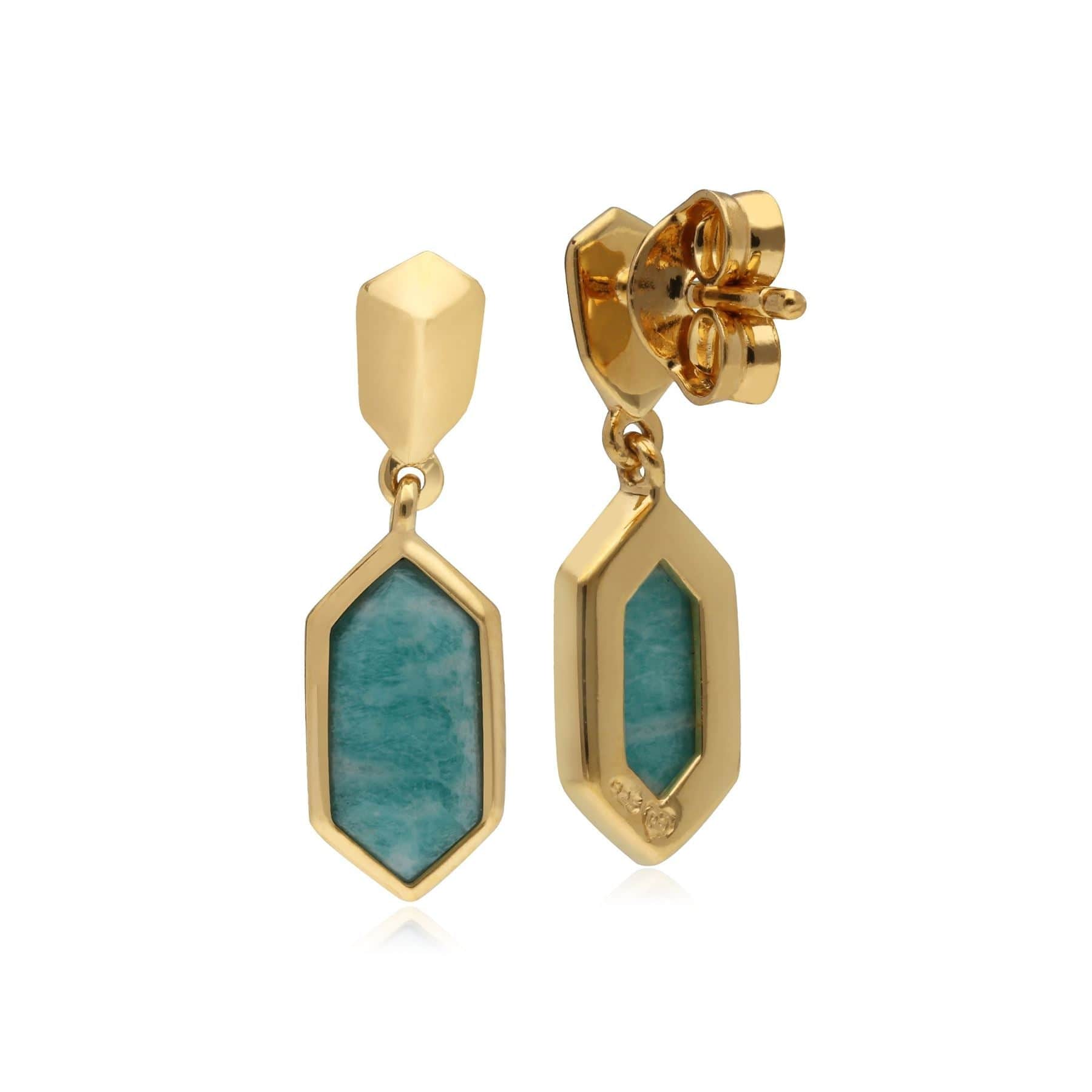 270E030002925 Micro Statement Amazonite Drop Earrings in Gold Plated Silver 2