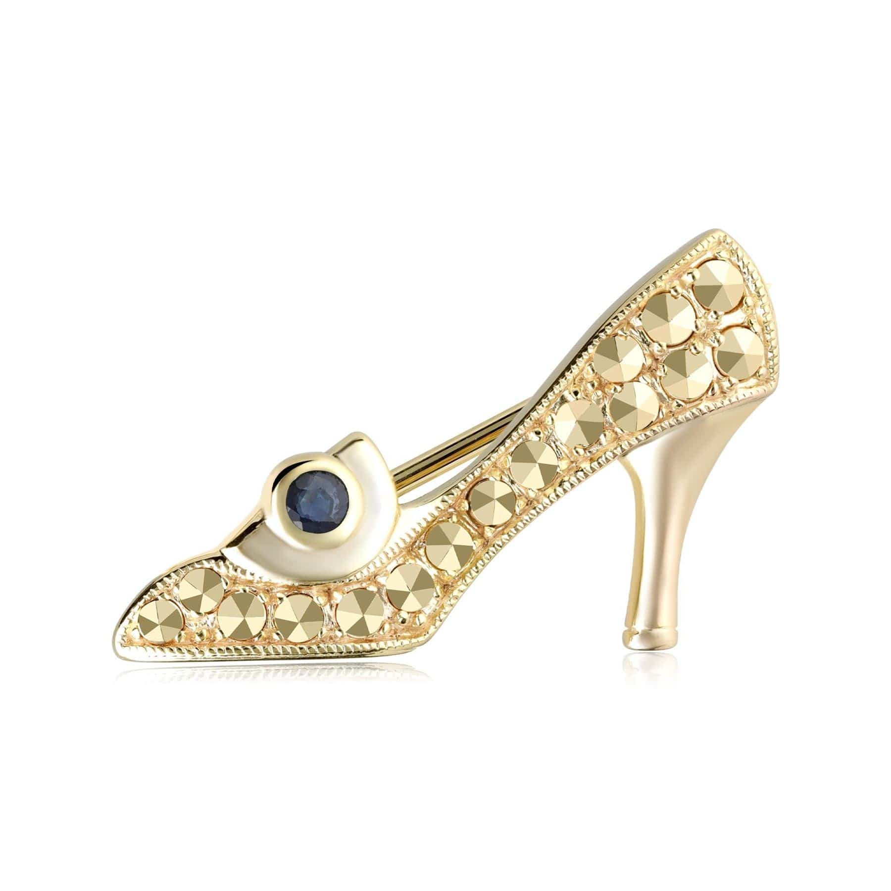 234C002701925 Sapphire & Marcasite Shoe Brooch in 18ct Gold Plated Silver 1