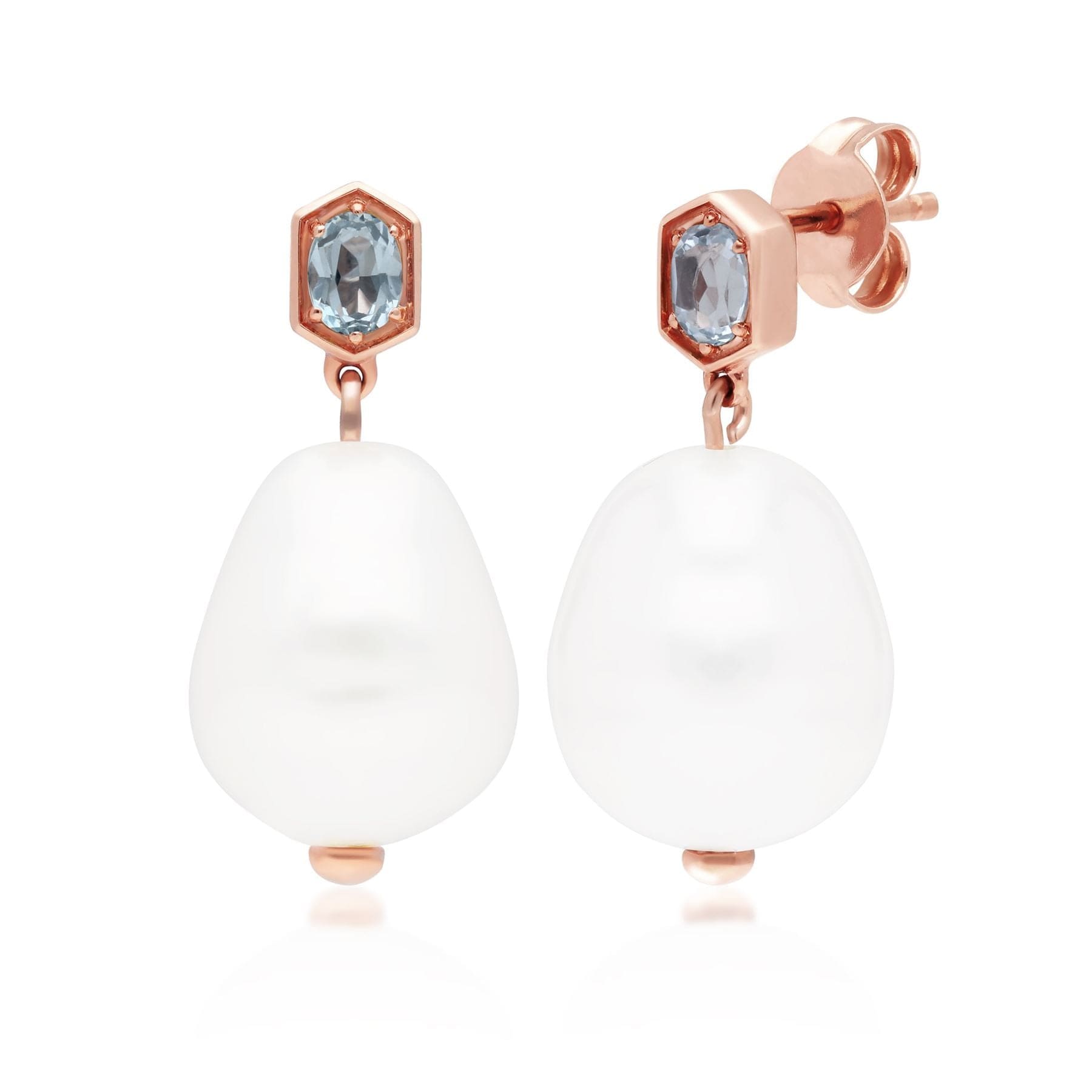 270E030506925 Modern Baroque Pearl & Topaz Drop Earrings in Rose Gold Silver 1