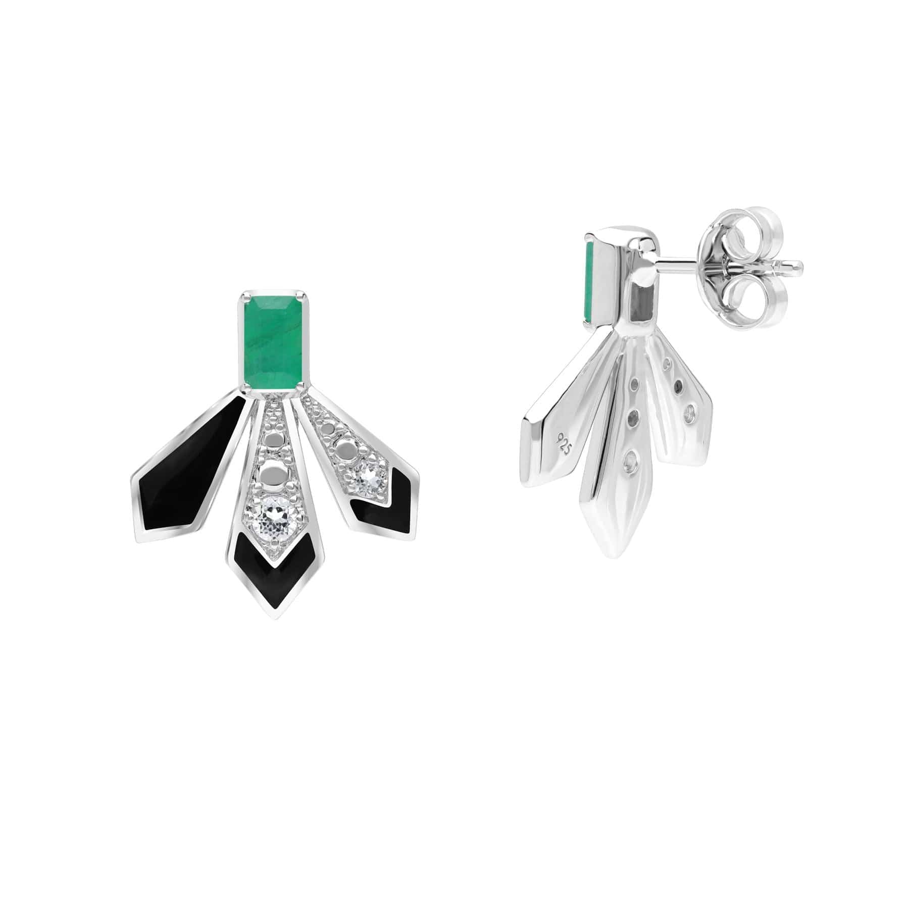 270E035201925 Grand Deco Emerald & White Topaz Fan Earrings In Sterling Silver 2