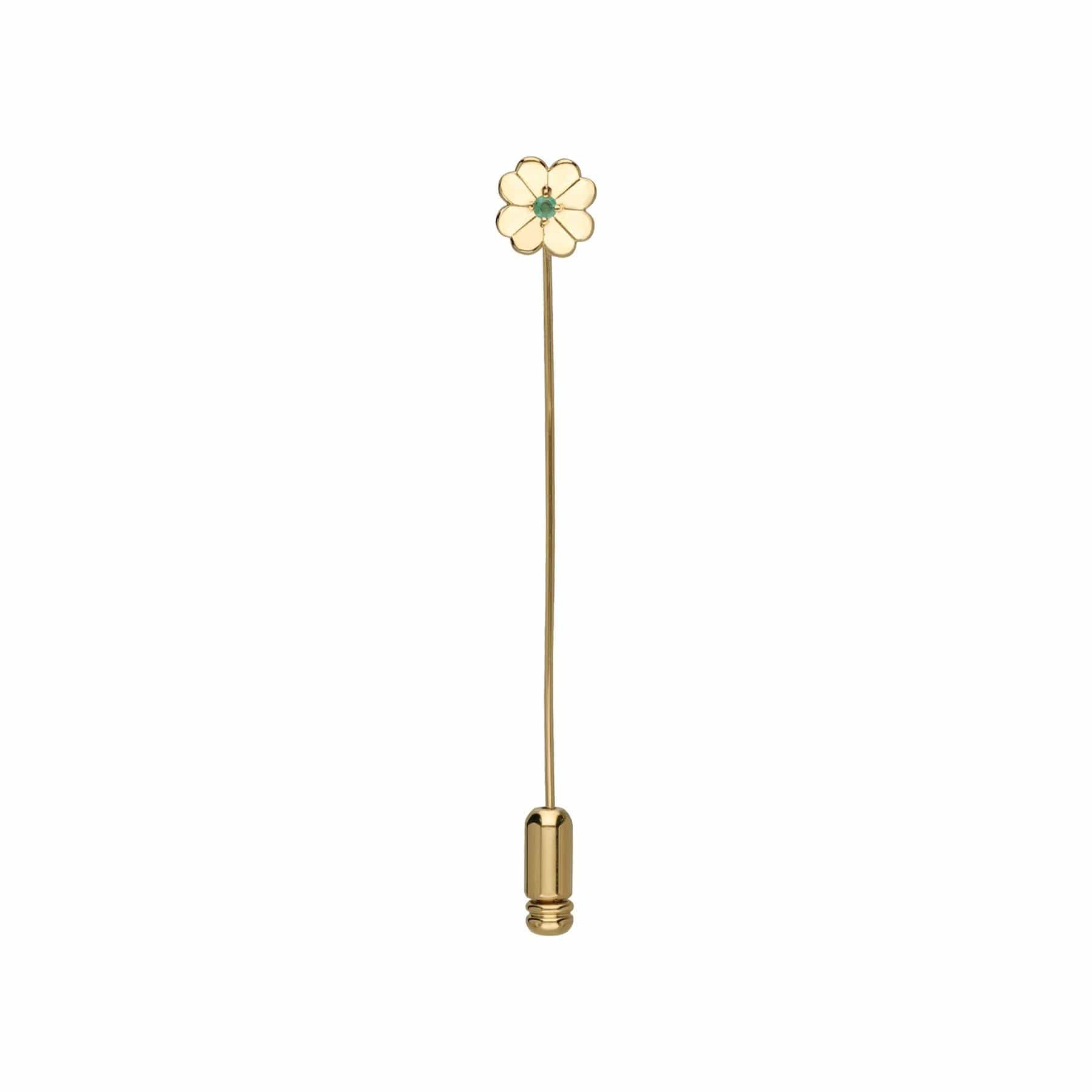 132T0006019 Gardenia Emerald Clover Lapel Pin In 9ct Yellow Gold 1