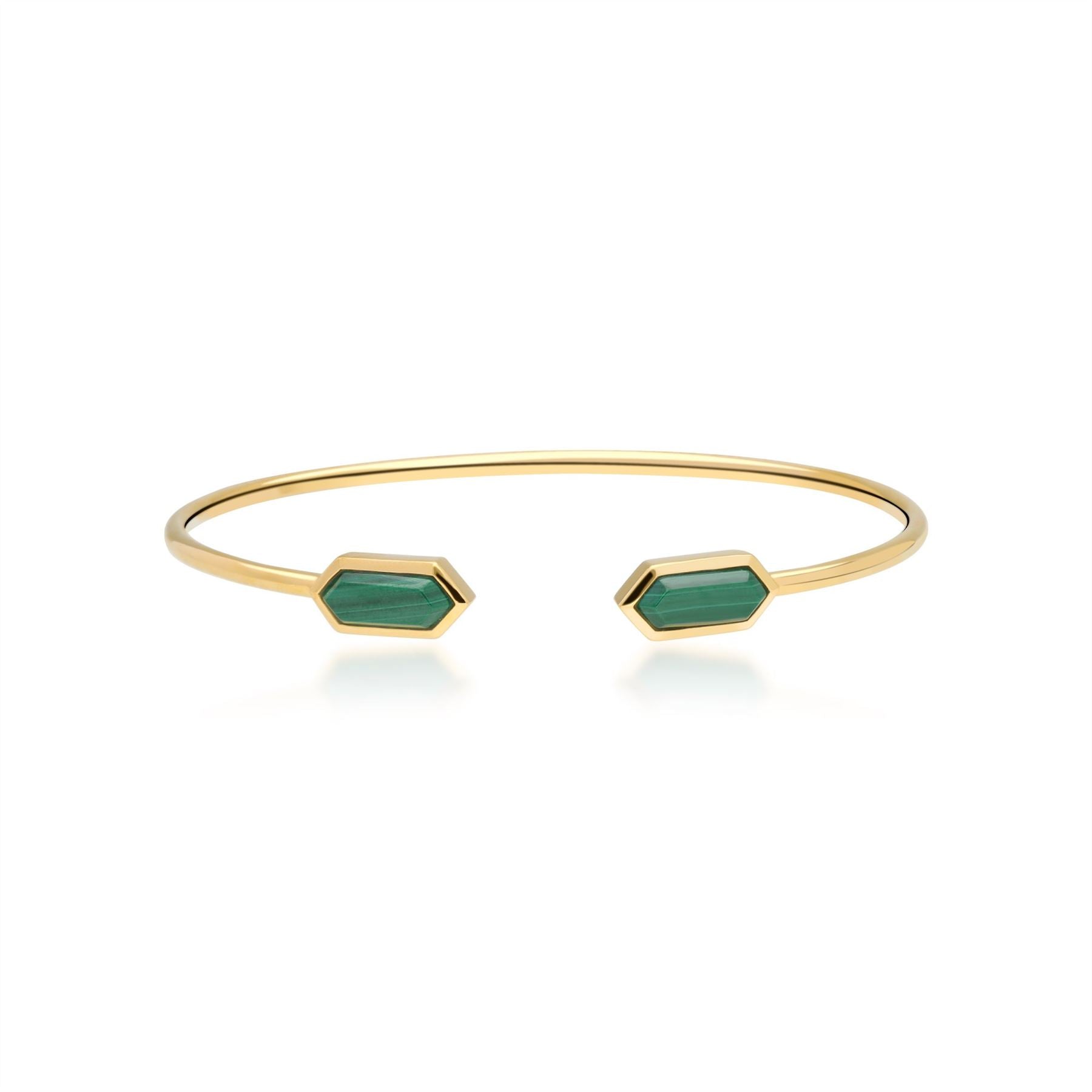 270B009505925 Geometric Malachite Open Bangle in Gold Plated Silver 1