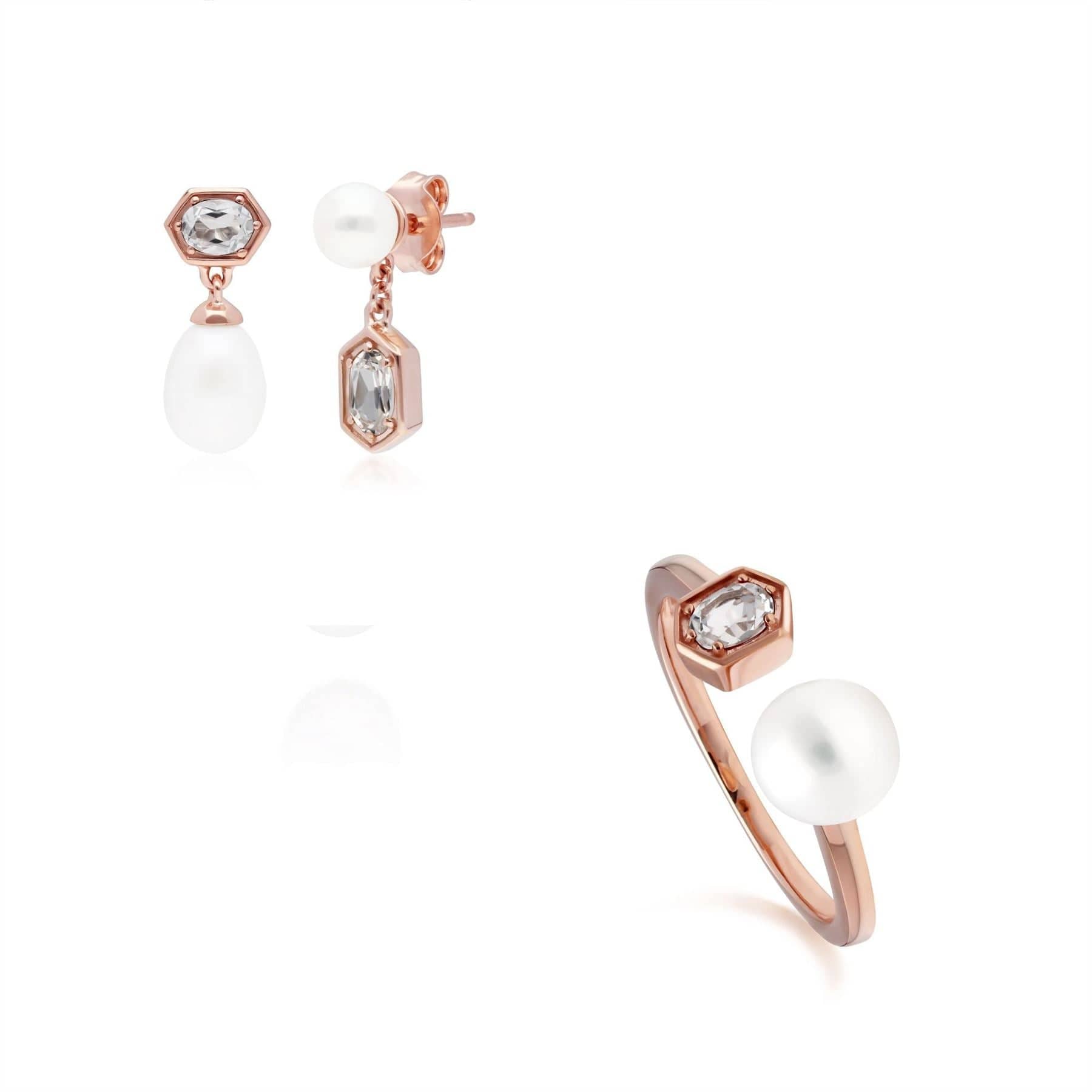 270E030409925-270R058910925 Modern Pearl & Tanzanite Earring & Ring Set in Rose Gold Plated Silver 1