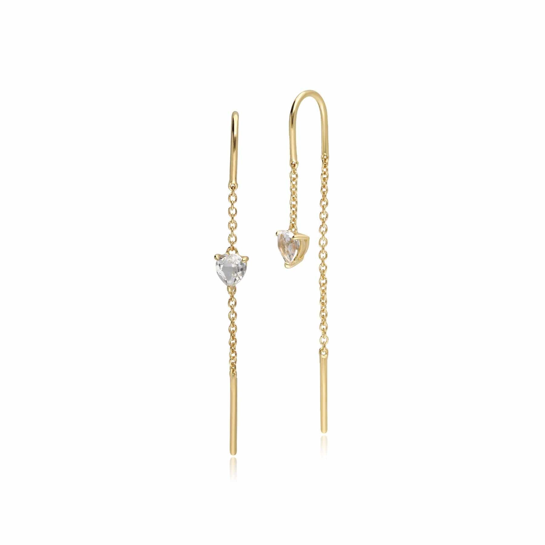 135E1755019 White Topaz Heart Threader Earrings in 9ct Yellow Gold 1