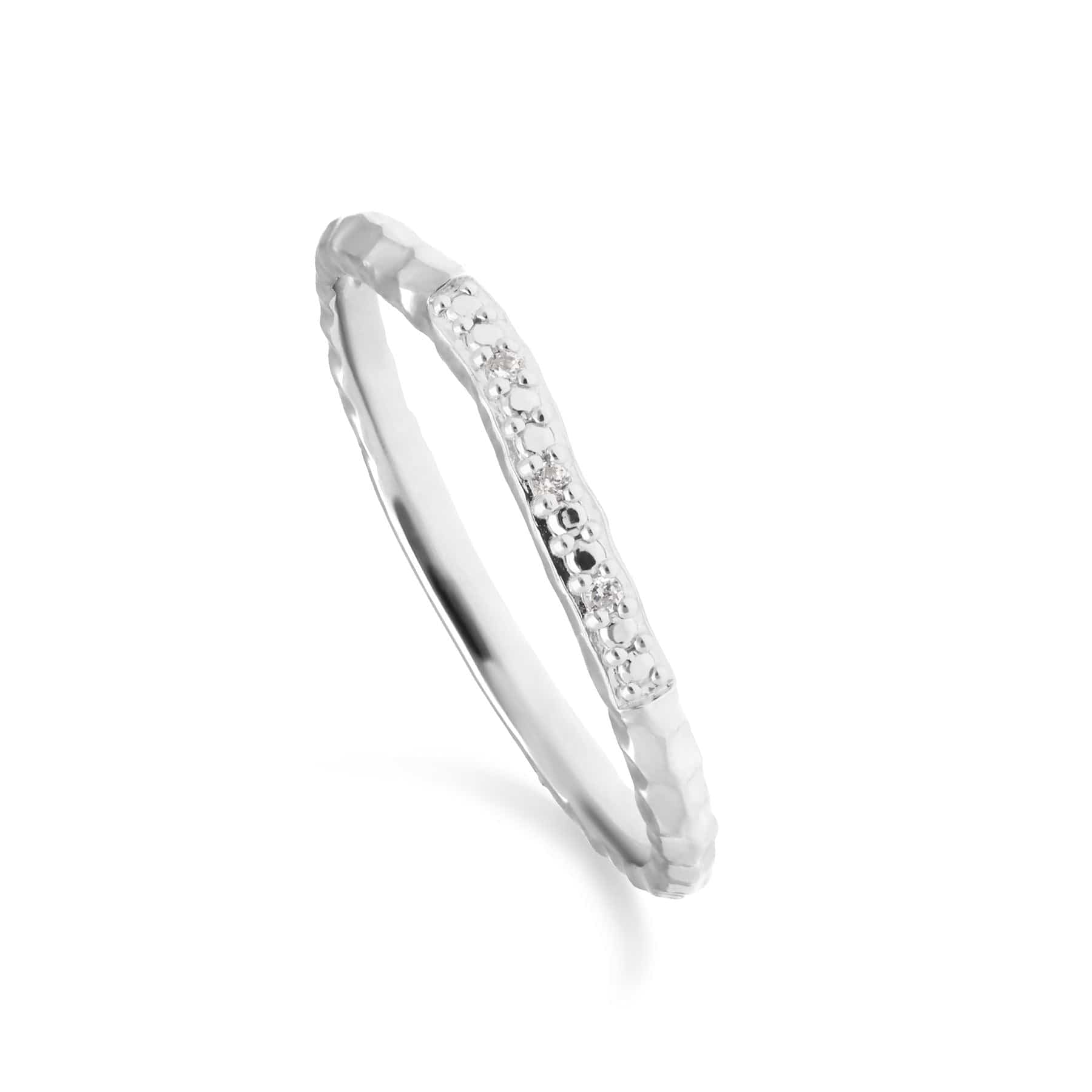 162R0396019 Diamond Pave Hammered  Band Ring in 9ct White Gold 1