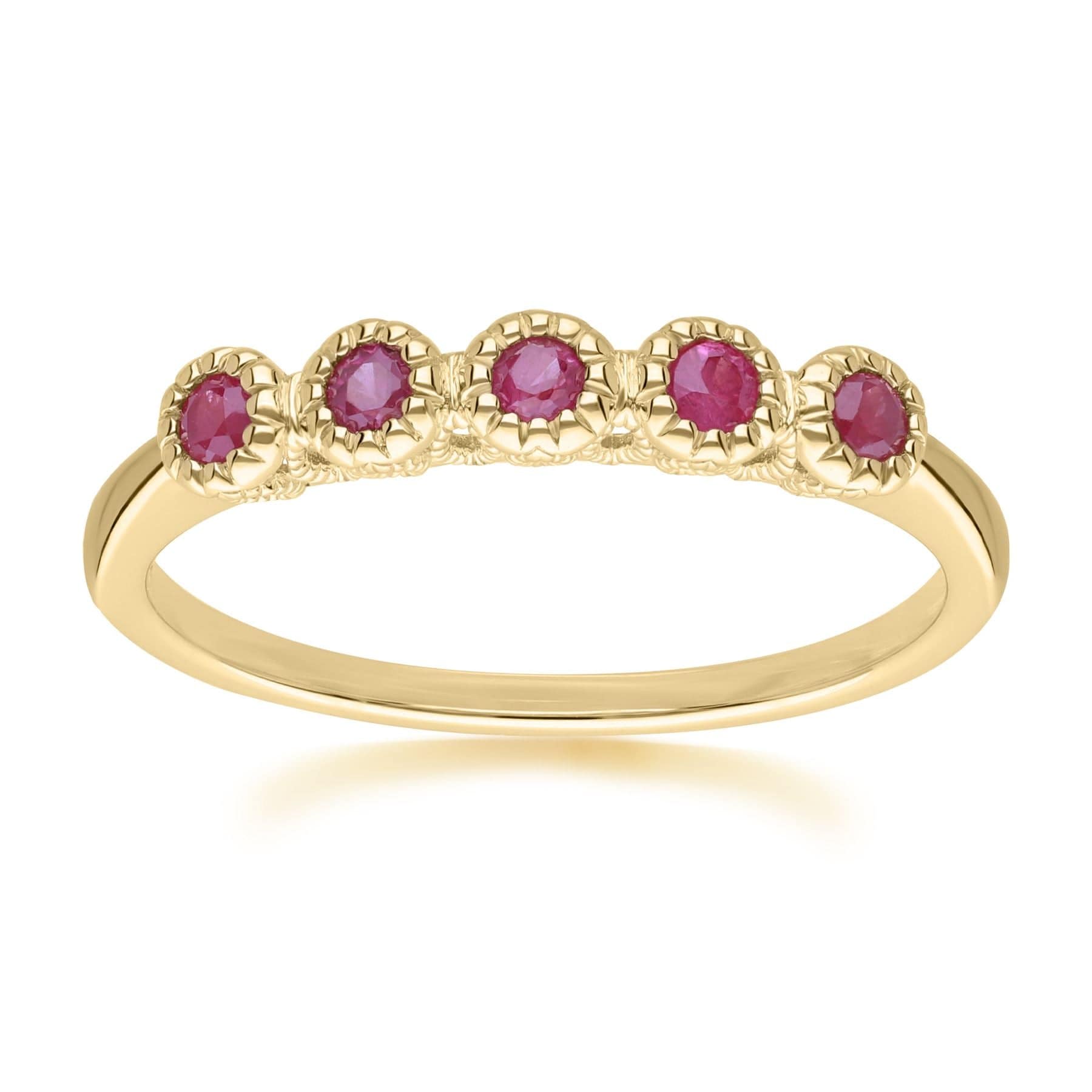 135R2046029 Classic Round Ruby Five Stone Eternity Ring in 9ct Yellow Gold 1