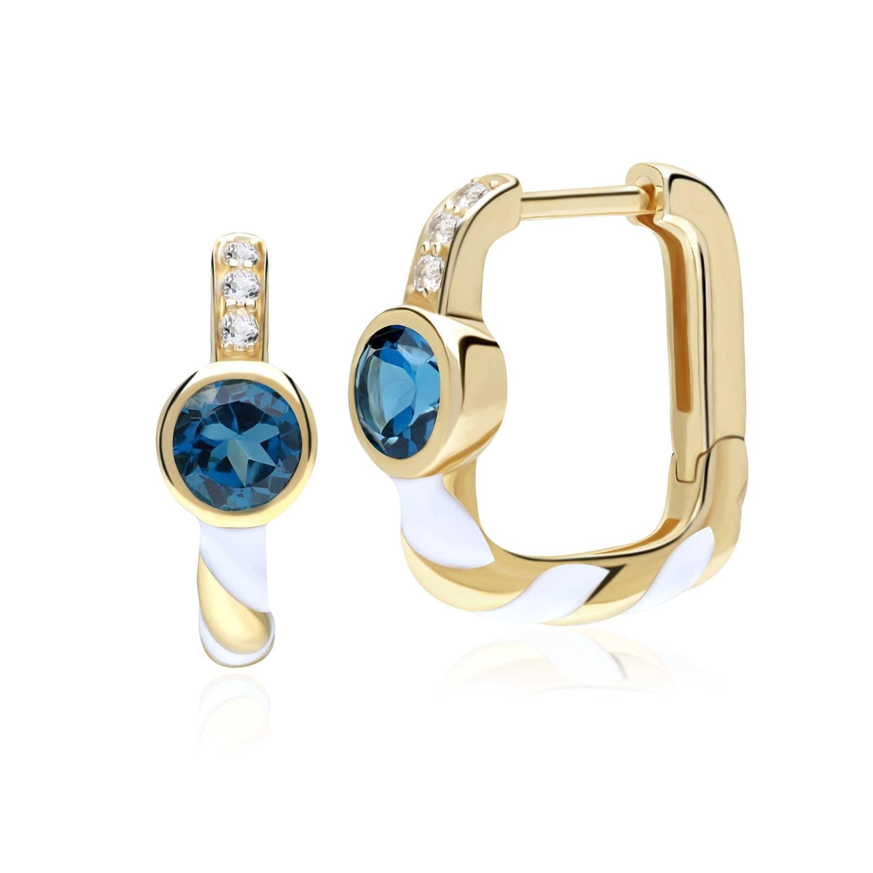 135E1790019 Siberian Waltz London Blue Topaz Square Hoop Earrings in 9ct Gold 1