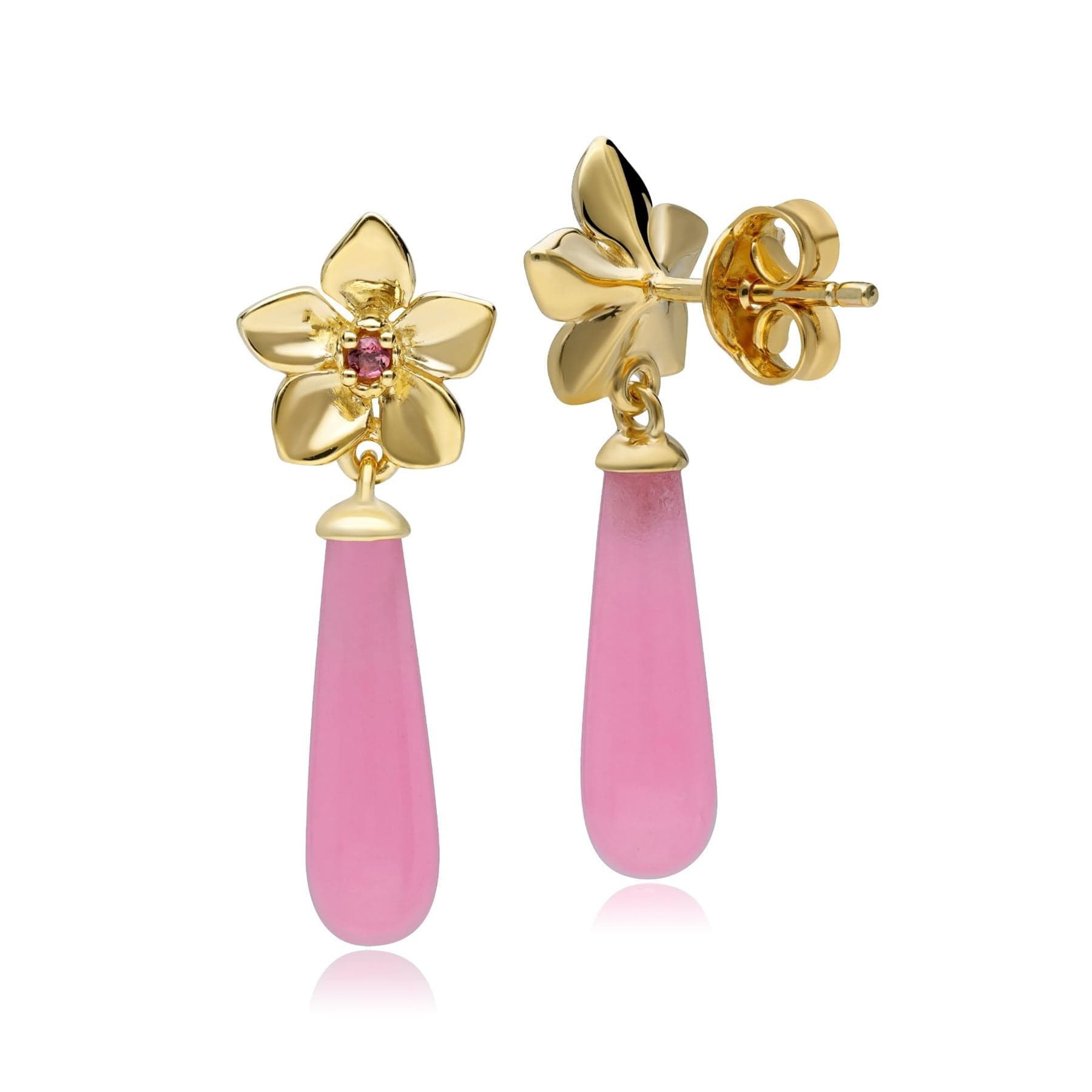 253E337501925 ECFEW™ Creator Dyed Pink Jadeite & Pink Tourmaline Floral Dangle Drop Earrings In Sterling Silver 2