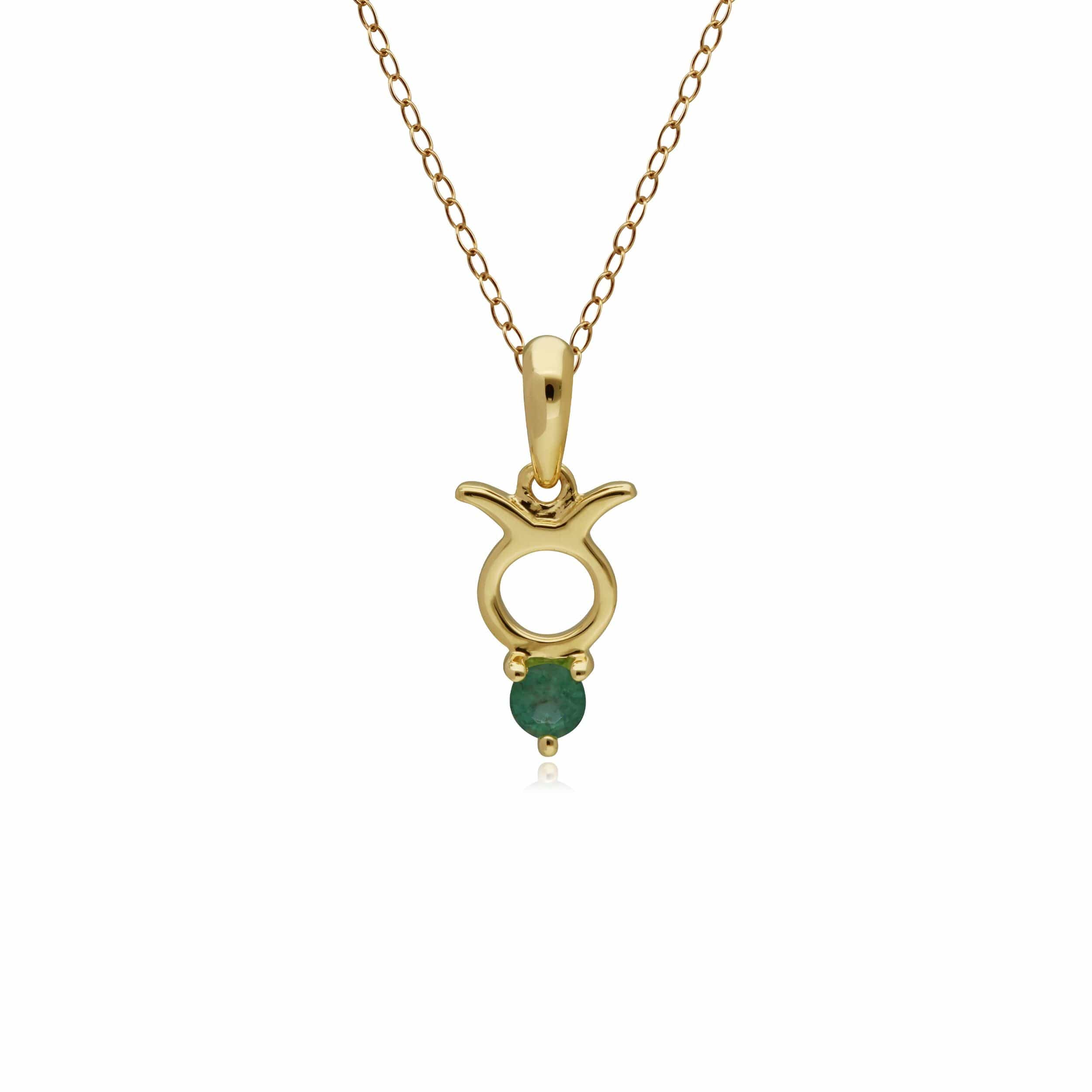 135P1996019 Emerald Taurus Zodiac Charm Necklace in 9ct Yellow Gold 1