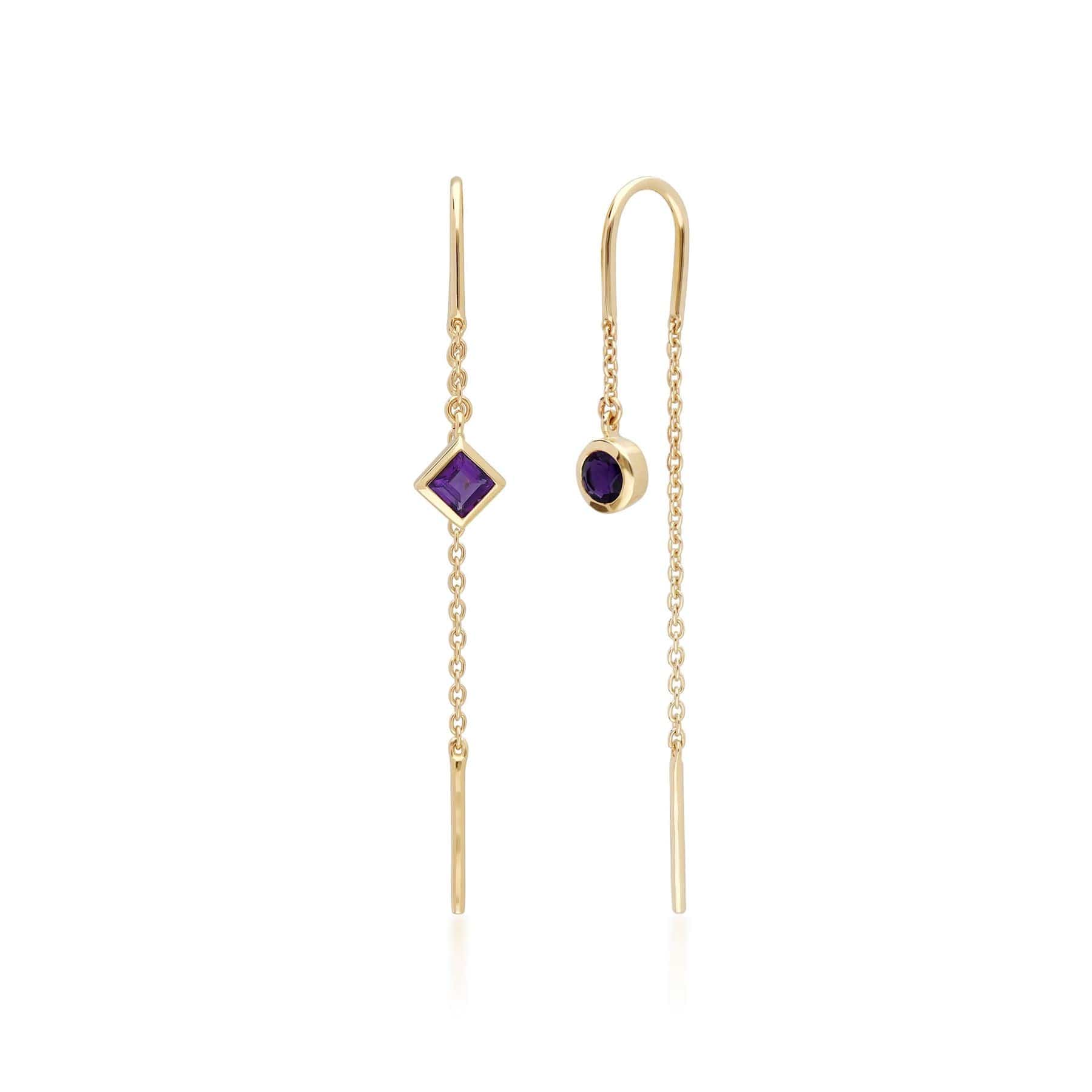 135E1636019 Micro Statement Amethyst Threader Earrings in 9ct Yellow Gold 1
